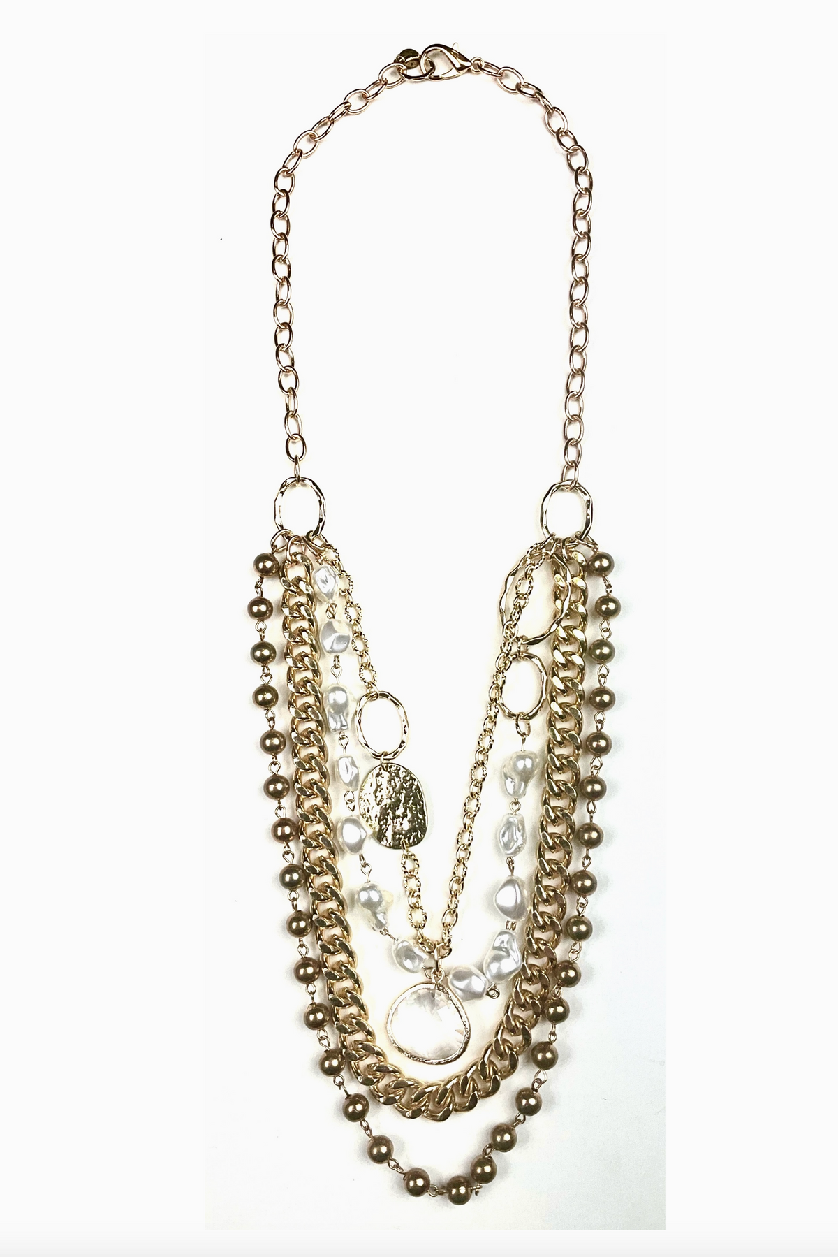 Gold And Pearl Multi Strand Necklace - N093GO