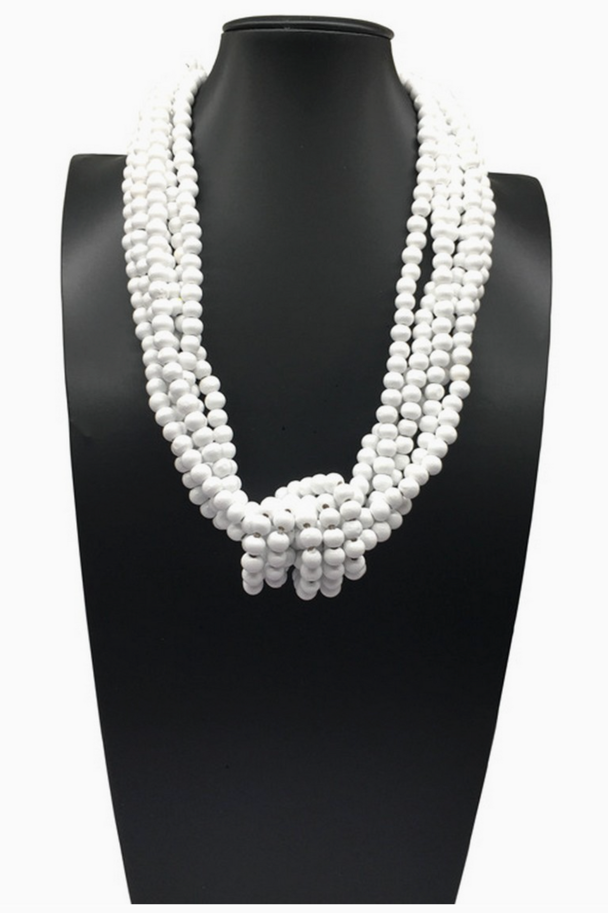 Bohemian White Multi-Layer Wooden Bead Knot Necklace - N142WH