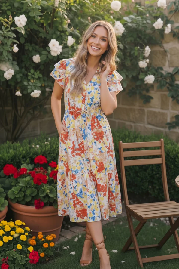 Sunny and Bright Floral Midi Dress