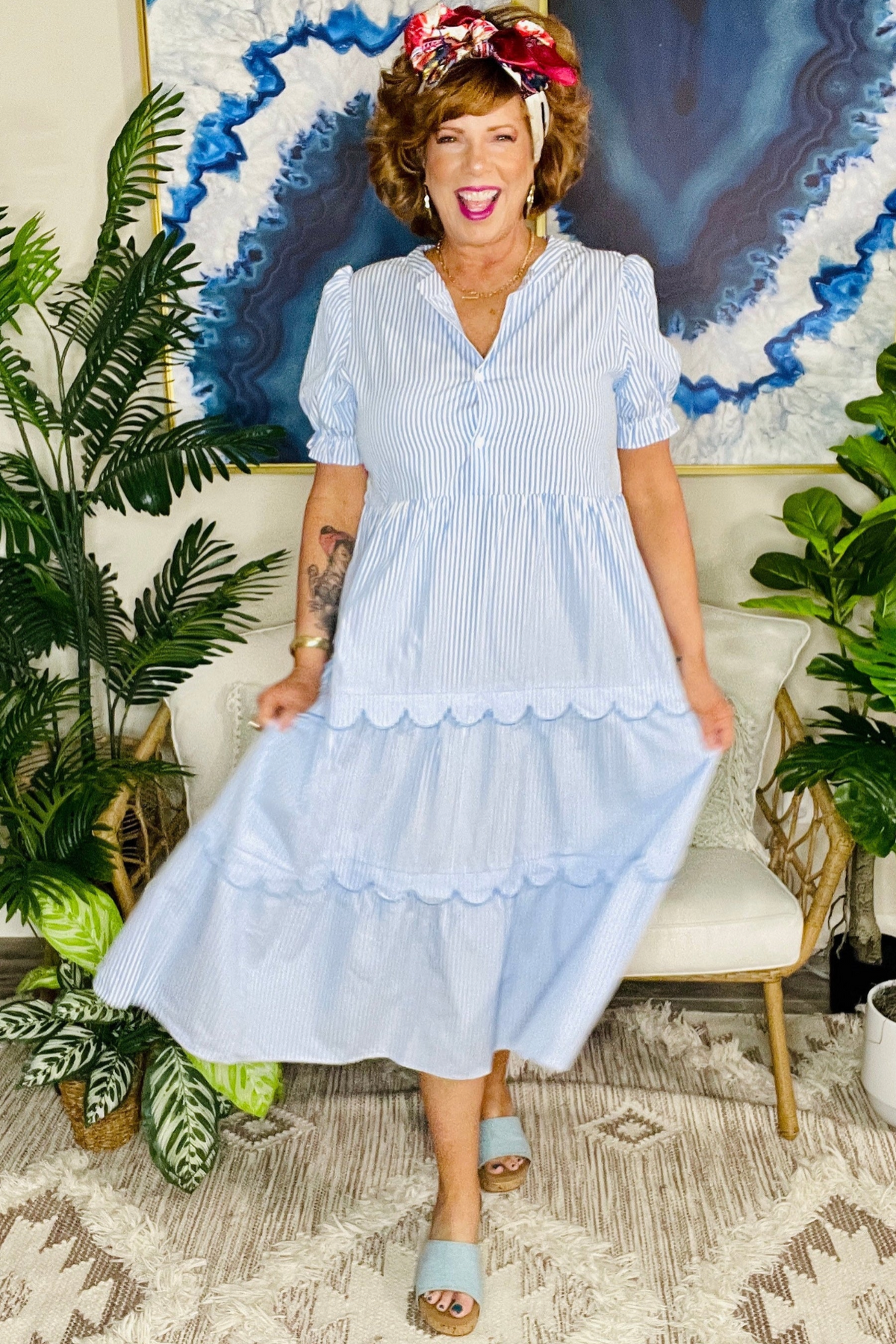 A Gentle Breeze Blue Stripe Dress - DR210BL