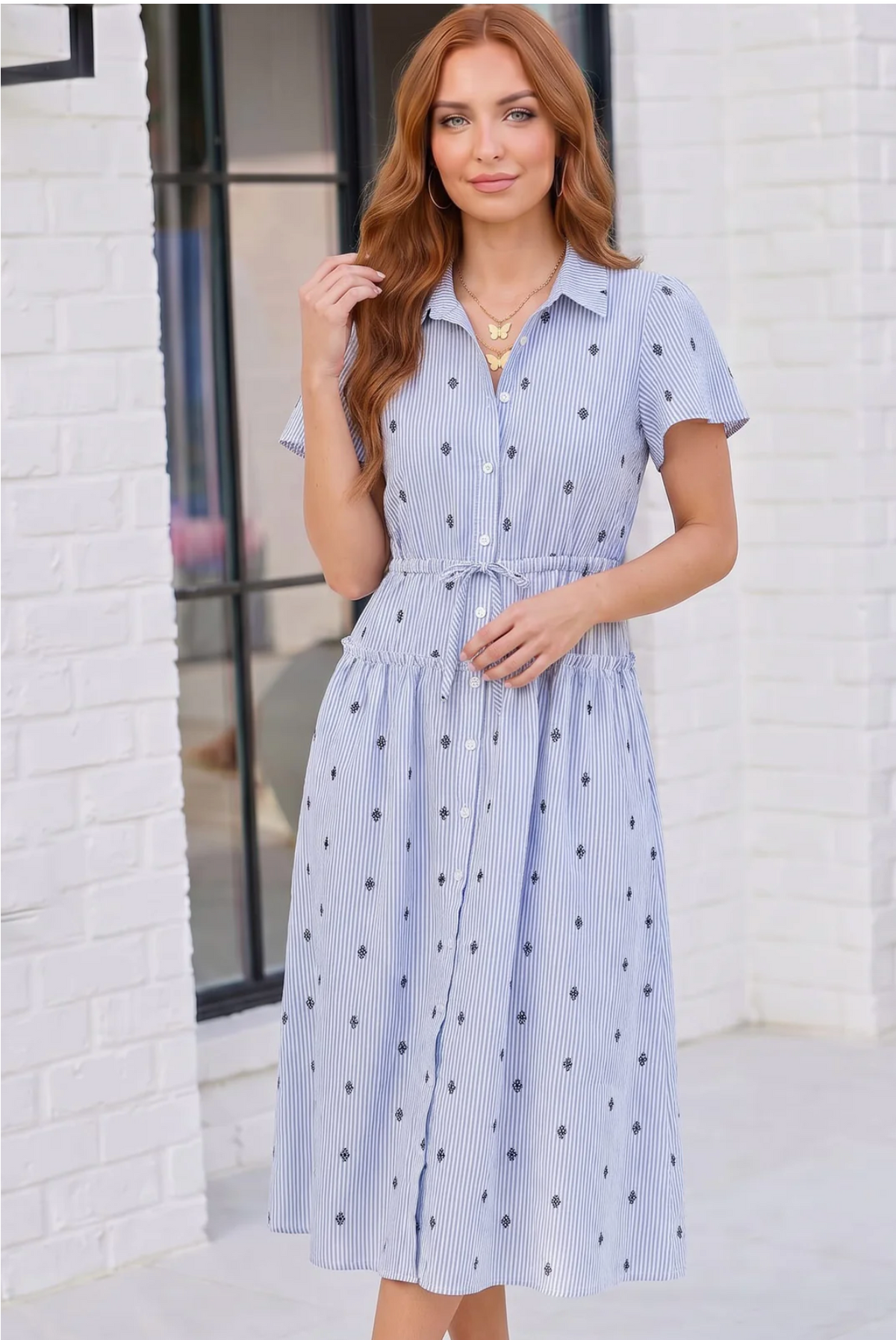 Stripe and Shine Button Down Midi Dress