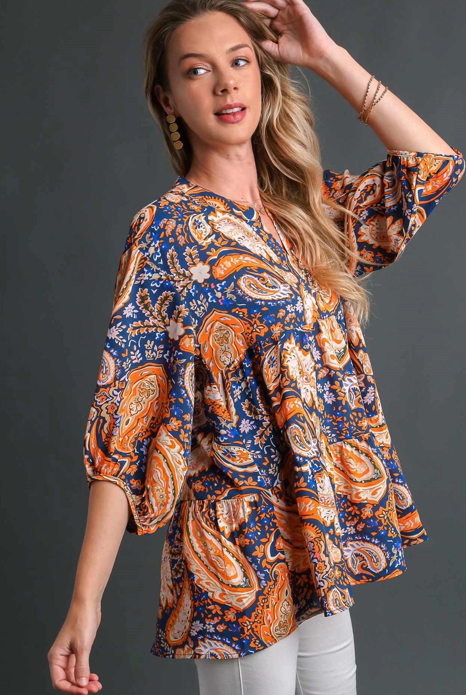 Paisley Perfection Hi Lo Teal Mix Top - S004TE