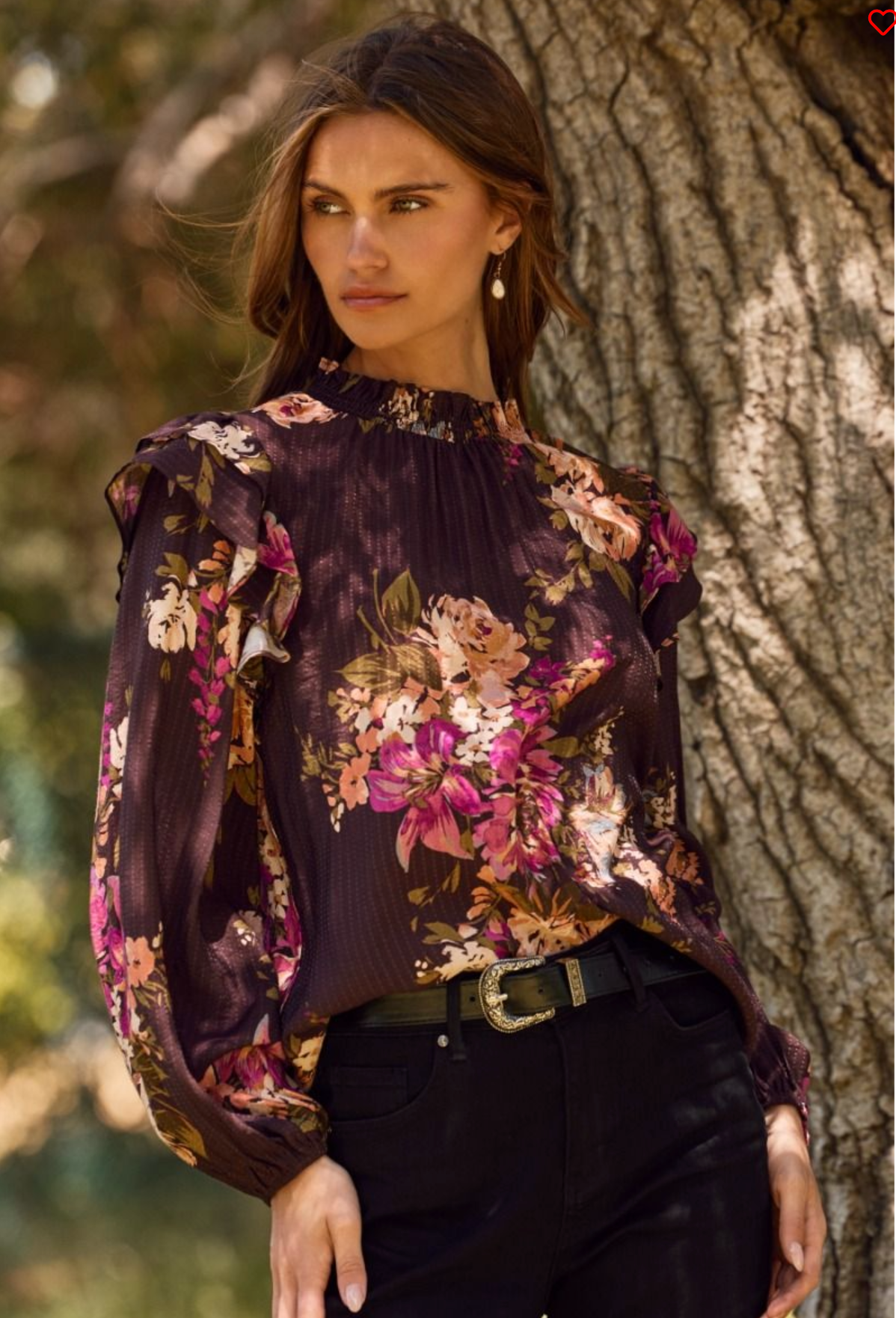 Autumn Floral Brown Mix Top - S018BR