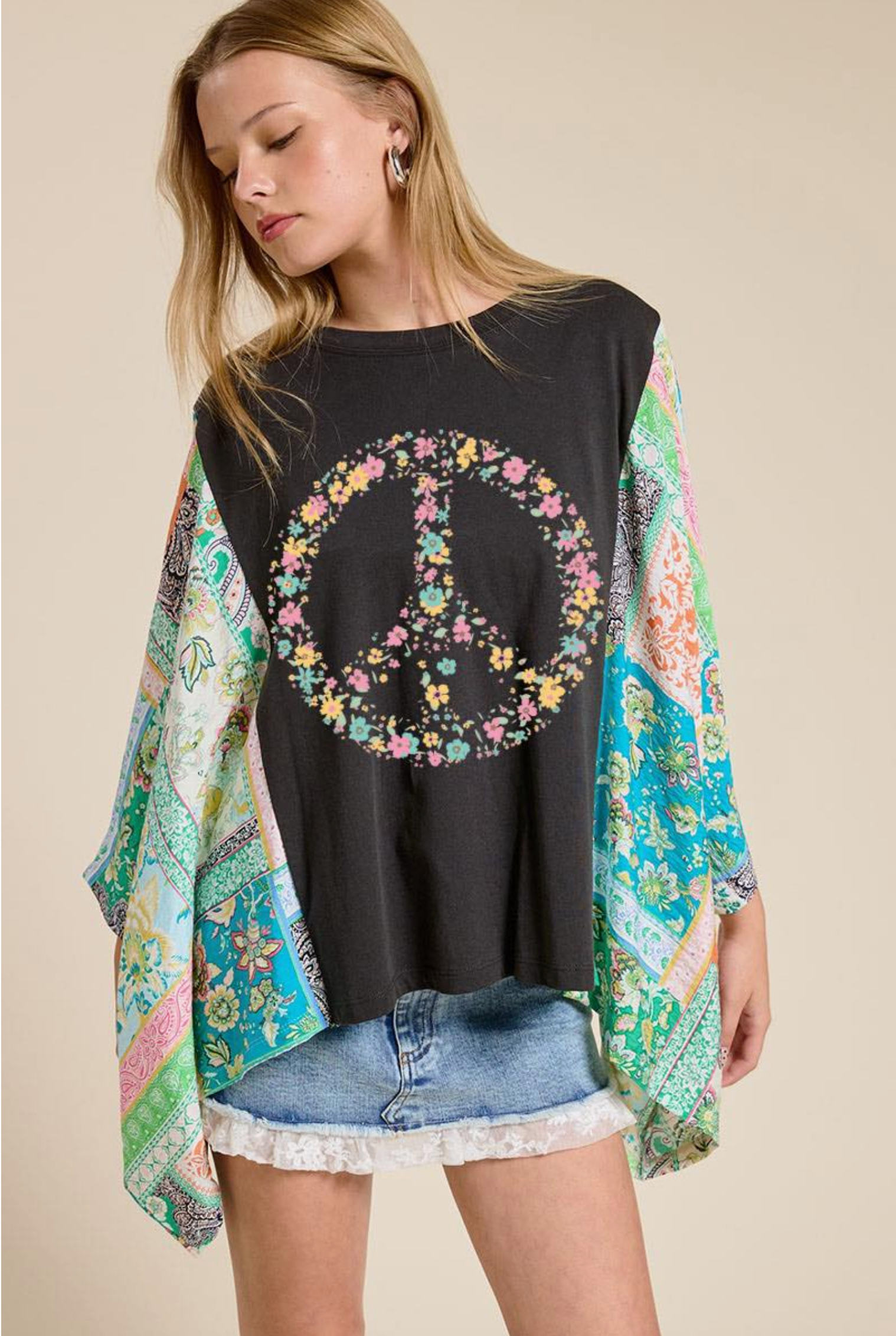 Live In Peace Flutter Sleeves Top - S023BK