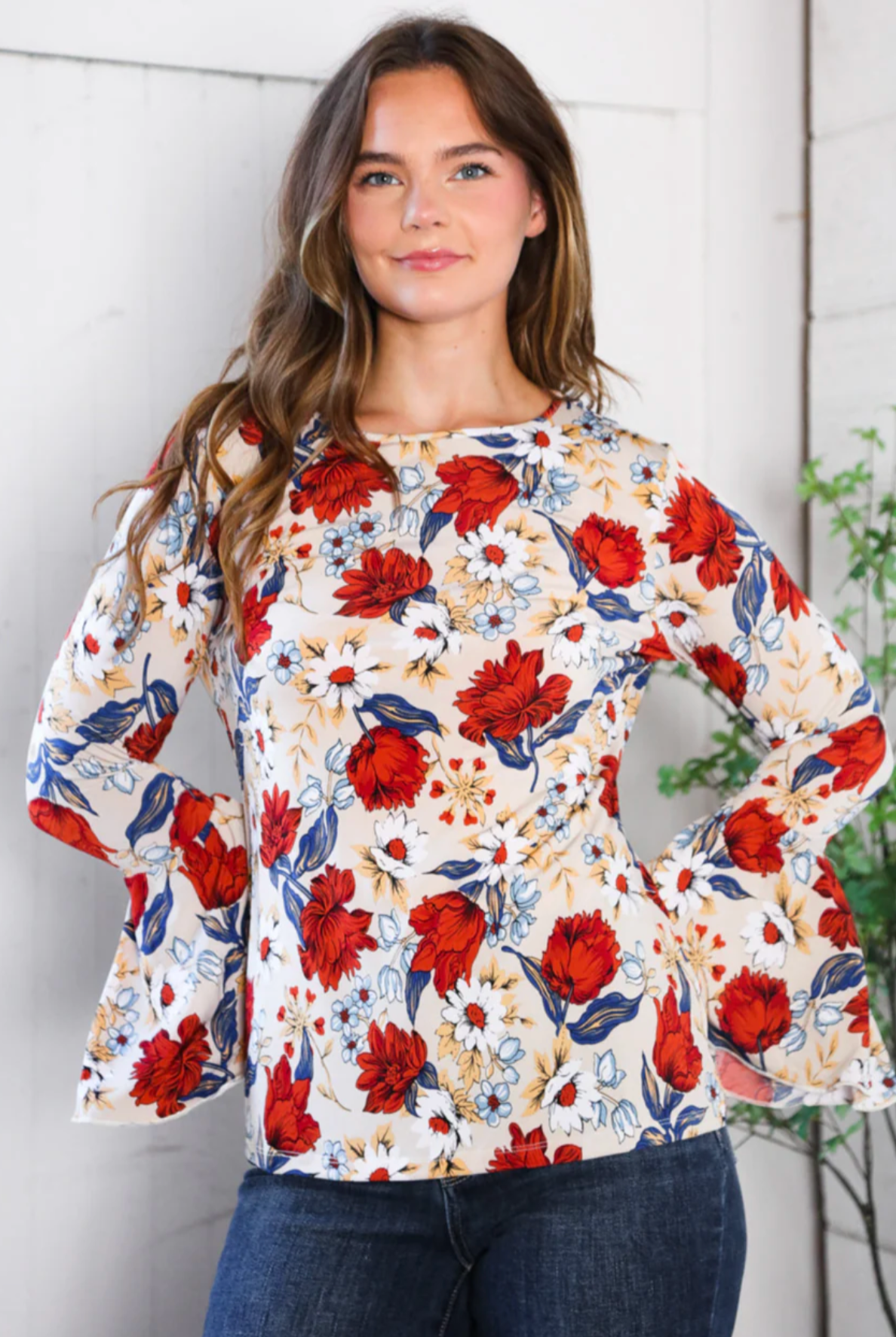 Tea Time Floral Bell Sleeve Top