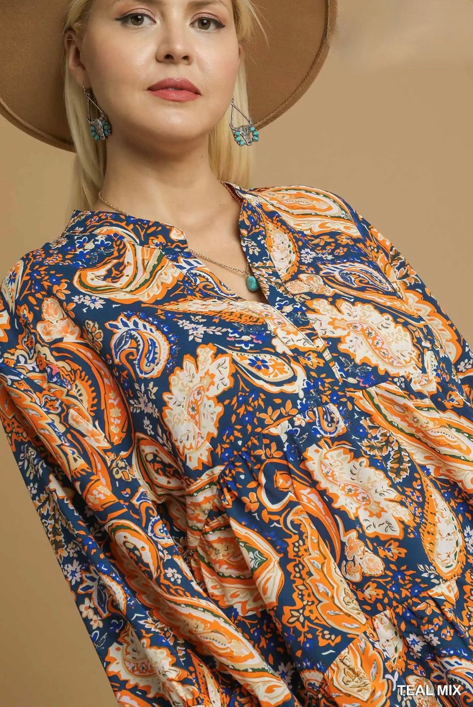 Paisley Perfection Hi Lo Teal Mix Top - S004TE