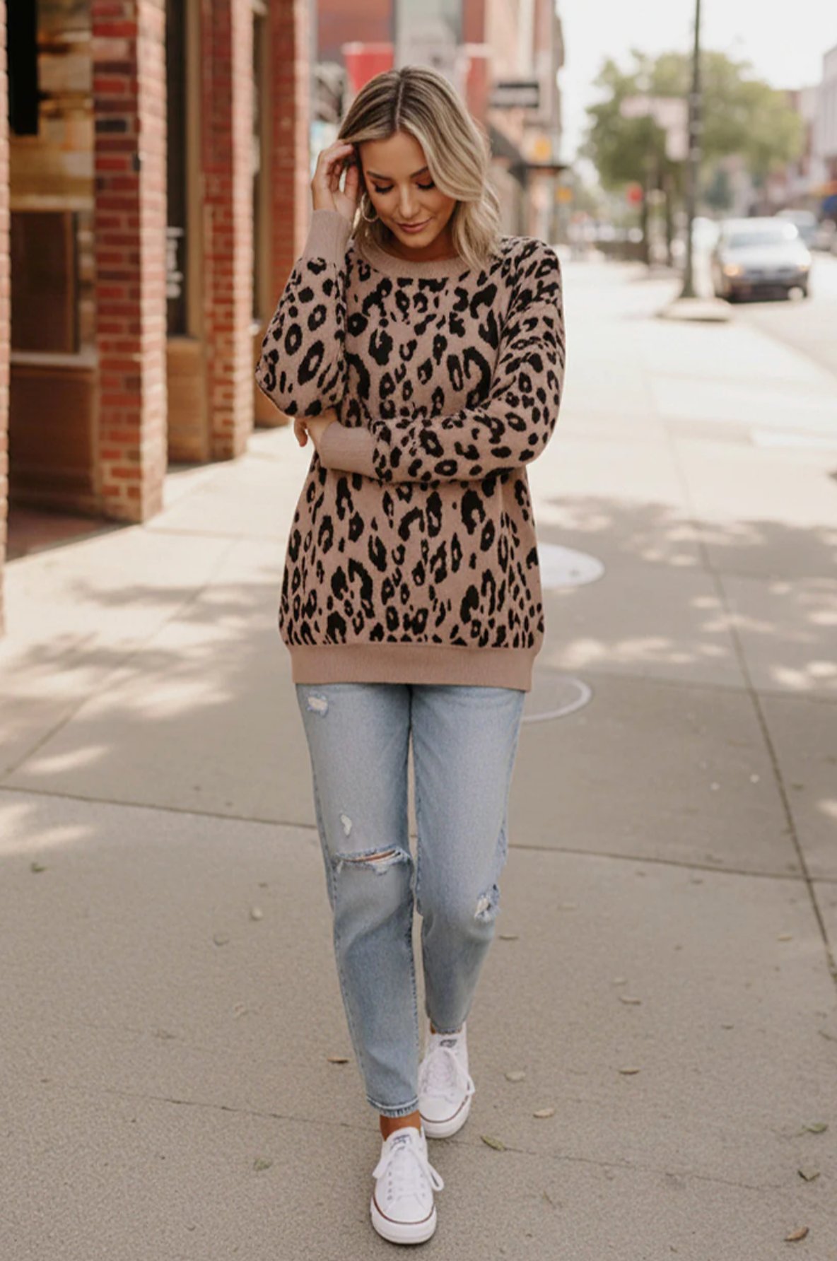 Leopard Jacquard Oversized Sweater Knit Top