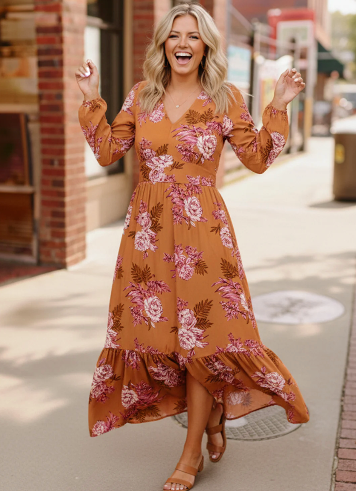Everyone to the Dance Floor Terracotta Midi Dress