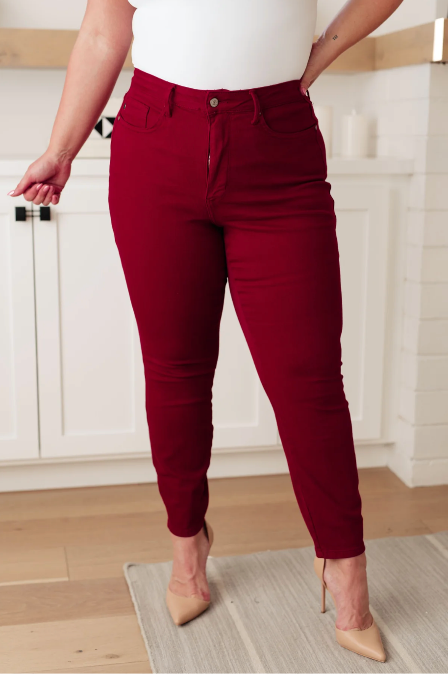 Wanda High Rise Control Top Skinny Jeans Scarlet