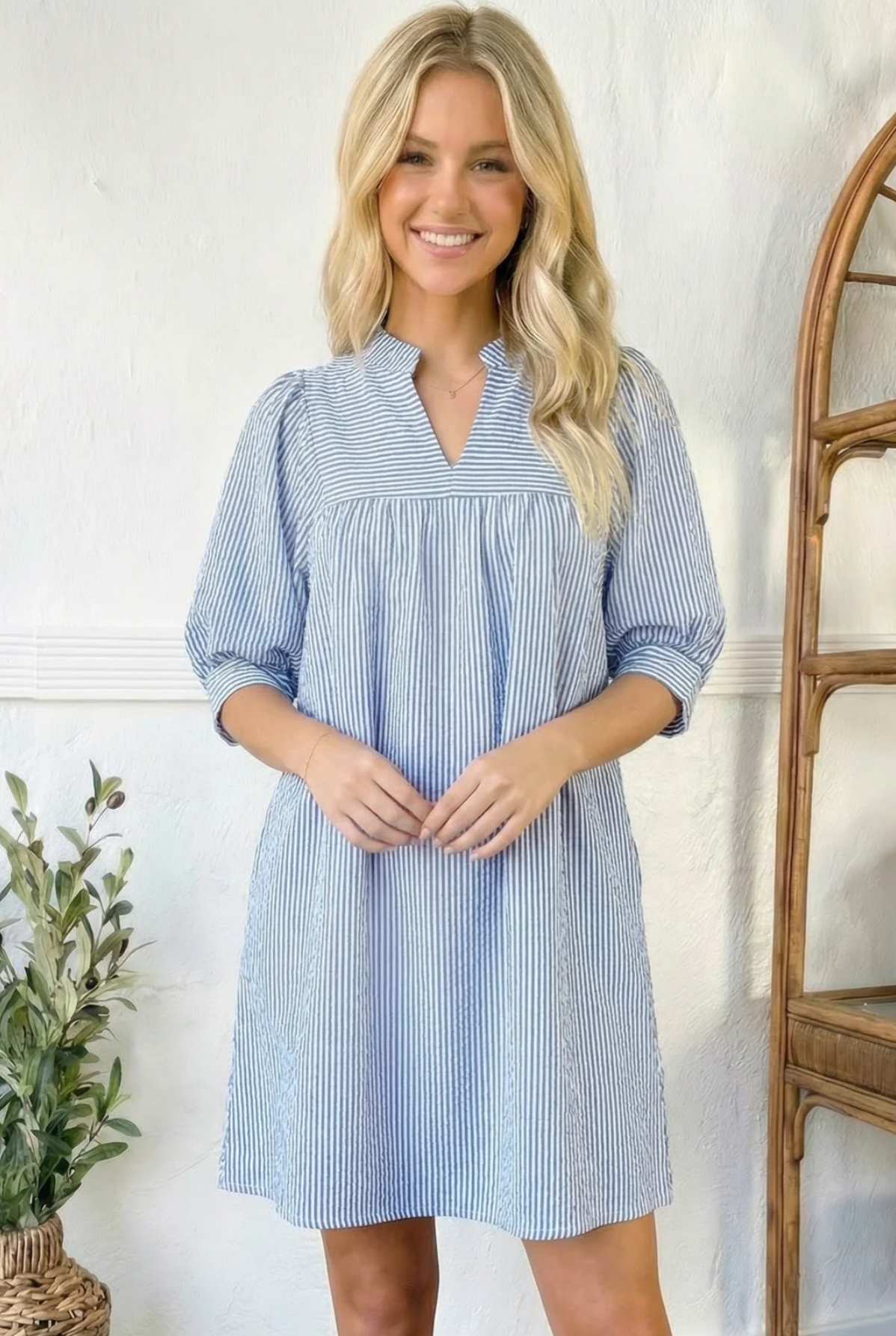 Sunday Stroll Blue Pin Stripe Dress