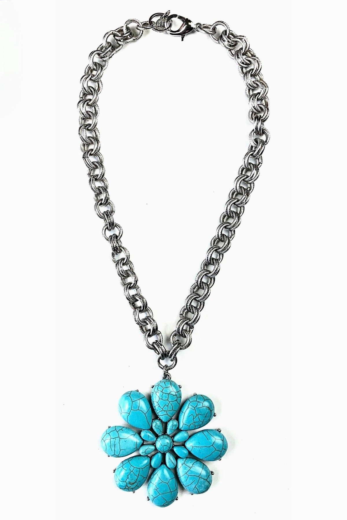 Thick Chain W/Turq Flower Pendant - N132TU