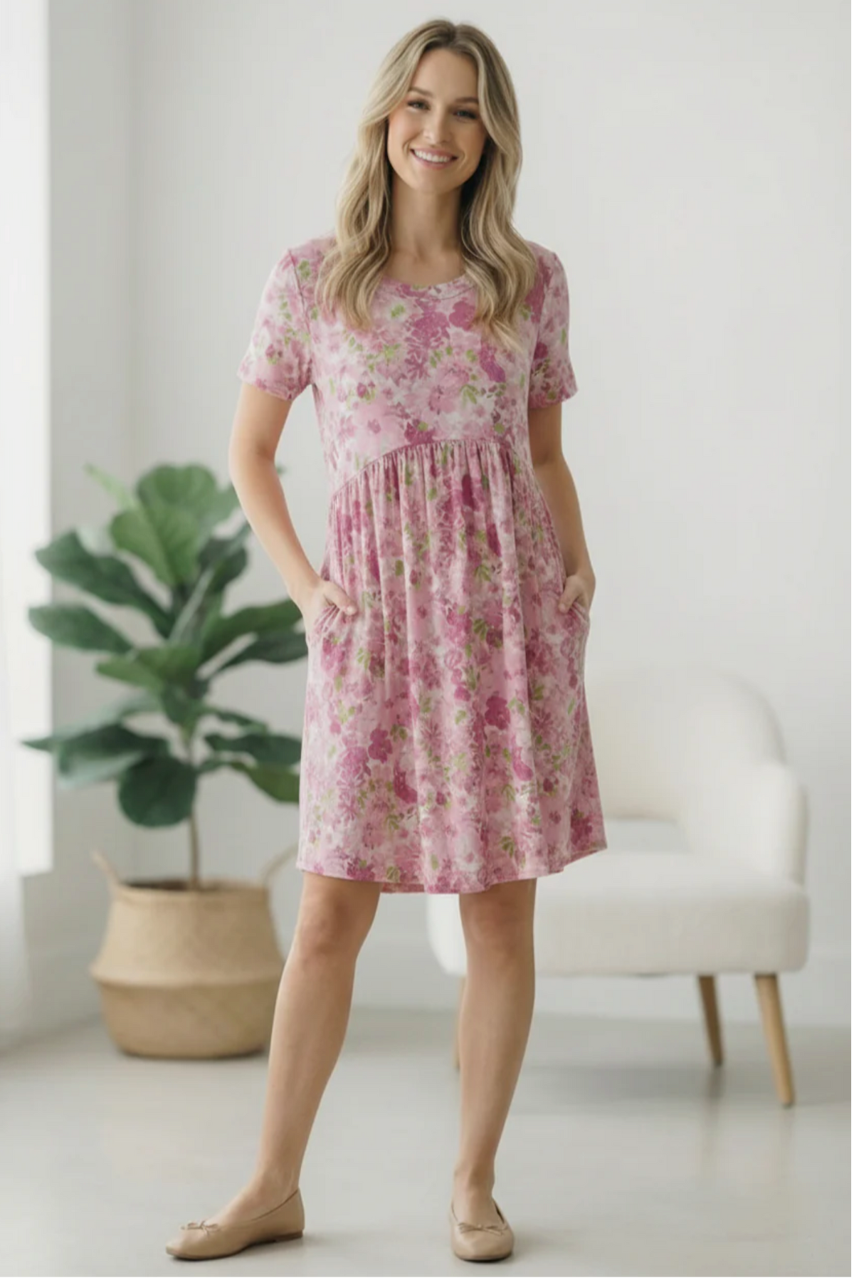 In the Sunshine Fuchsia Babydoll Dress