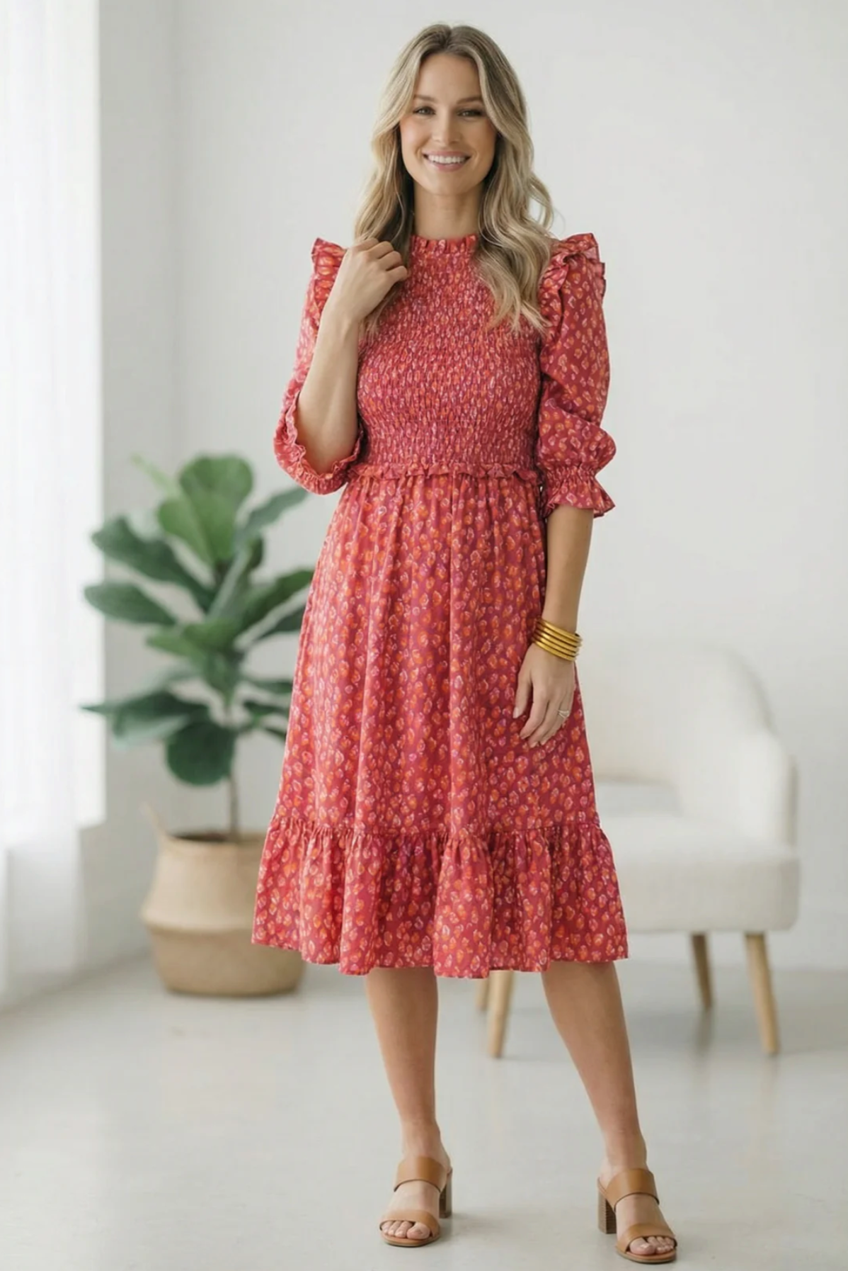 Be My Spring Sweetie Tomato Animal Smocked Dress