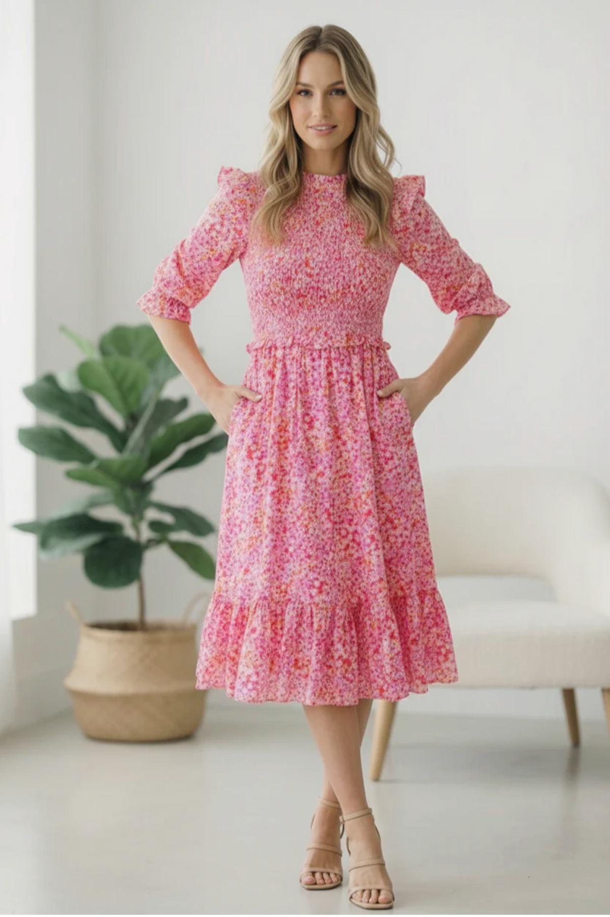 Be My Spring Sweetie Pink Floral Smocked Dress