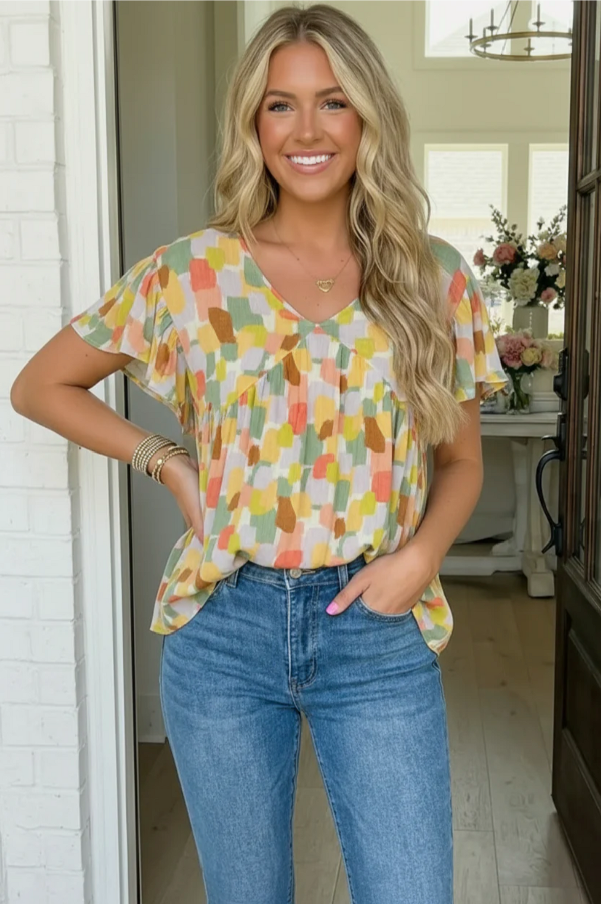 Painted Canvas Green Babydoll Top