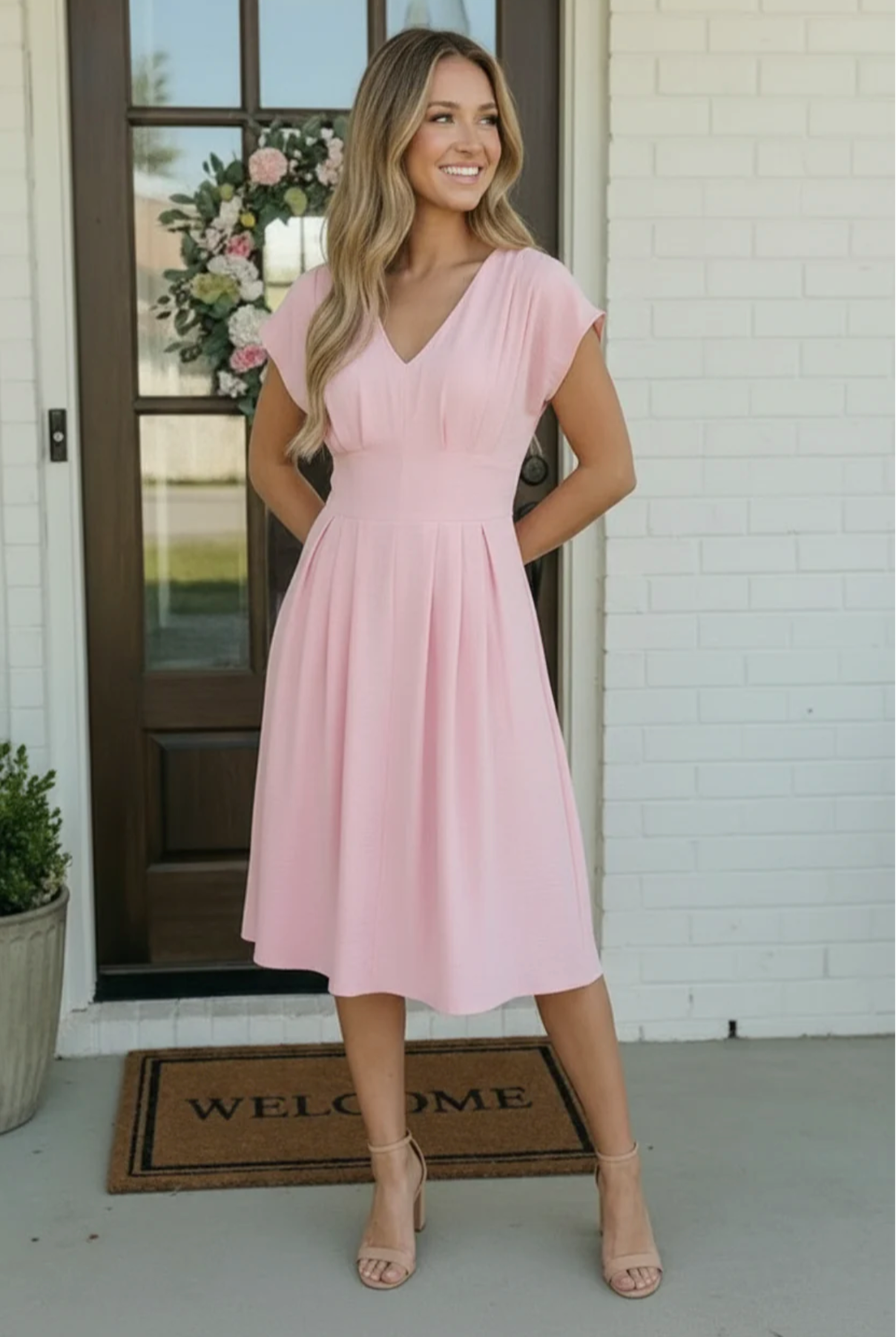 Pretty in Pink Flutter Sleeve Midi Dress Pretty in Pink Flutter Sleeve Midi Dress