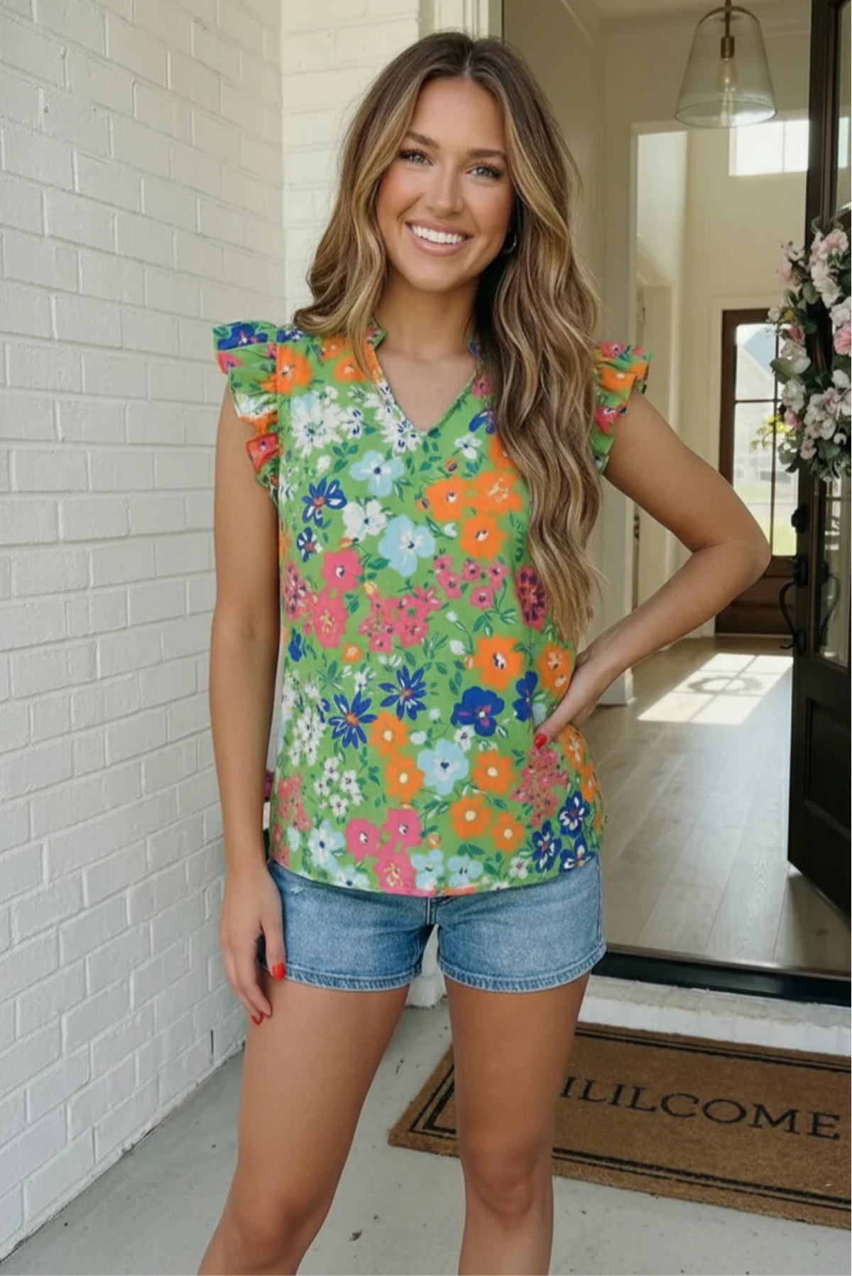 Garden Party Floral Ruffle Sleeve Blouse