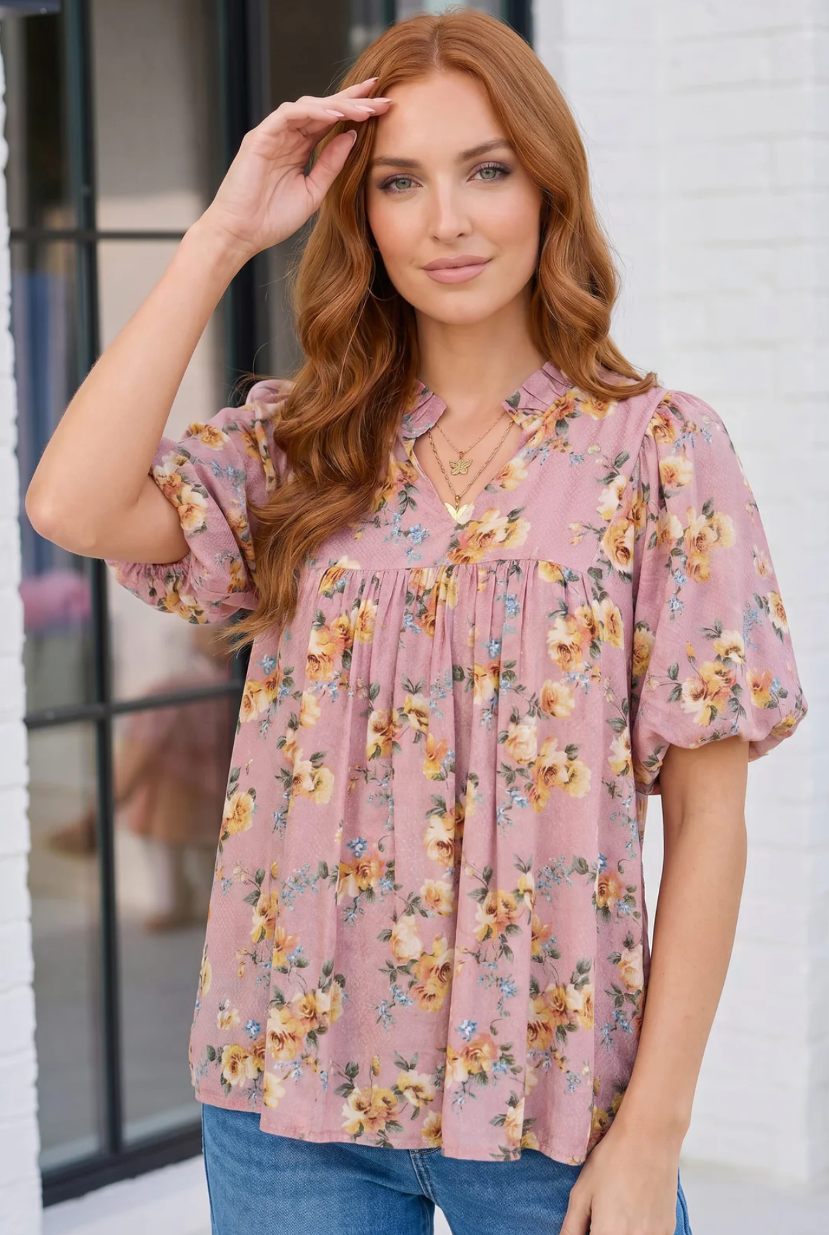 Blooming With Joy Rose Floral Puff Sleeve Top