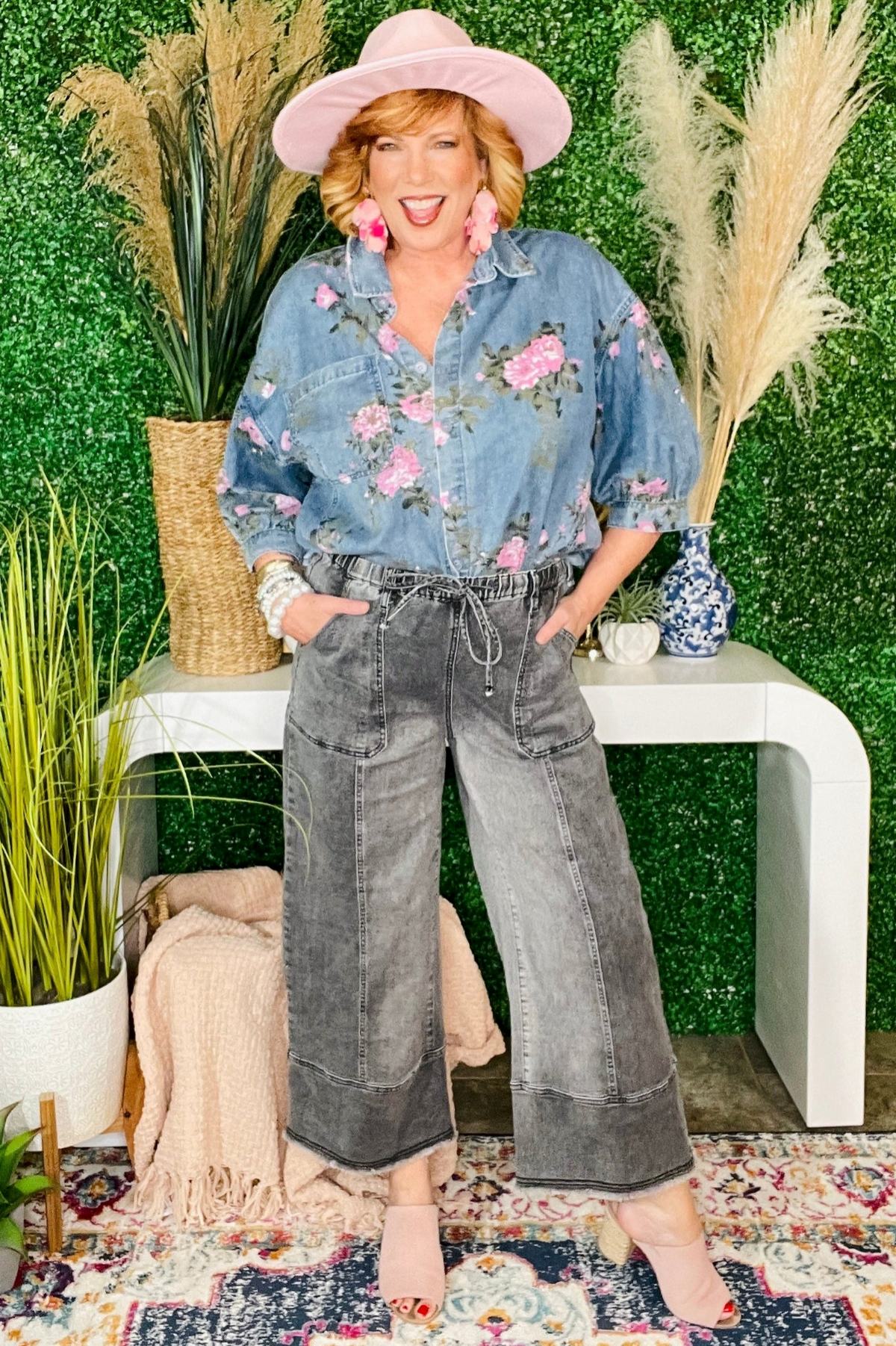 Worth Your While Gray Drawstring Wide Leg Denim Pant - J072GR