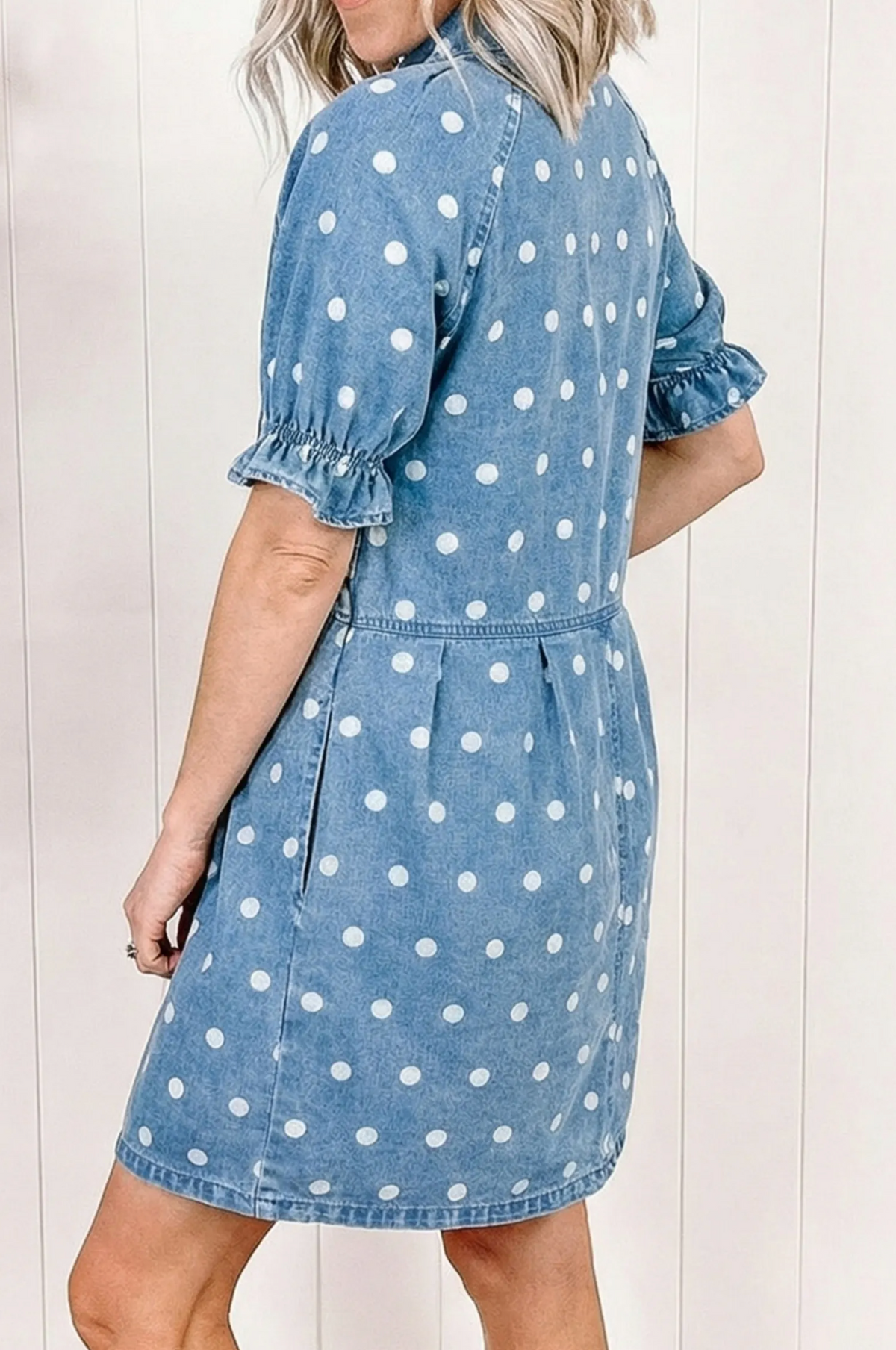 Spotted Around Town Polka Dot Denim Dress - DR226DN