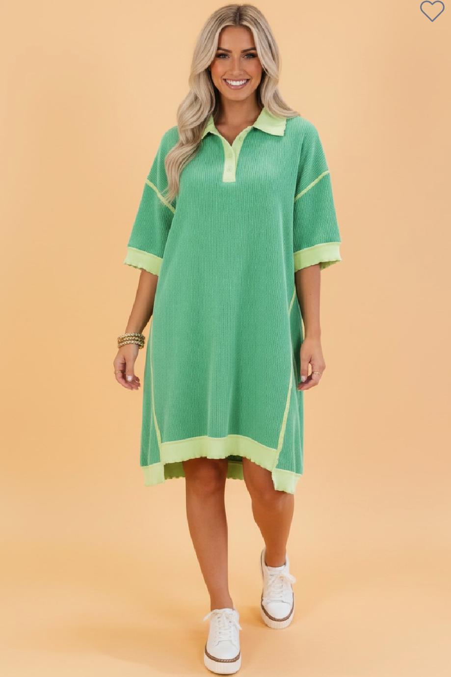 All Eyes Here Ribbed Polo Shirt Dress - DR227GN