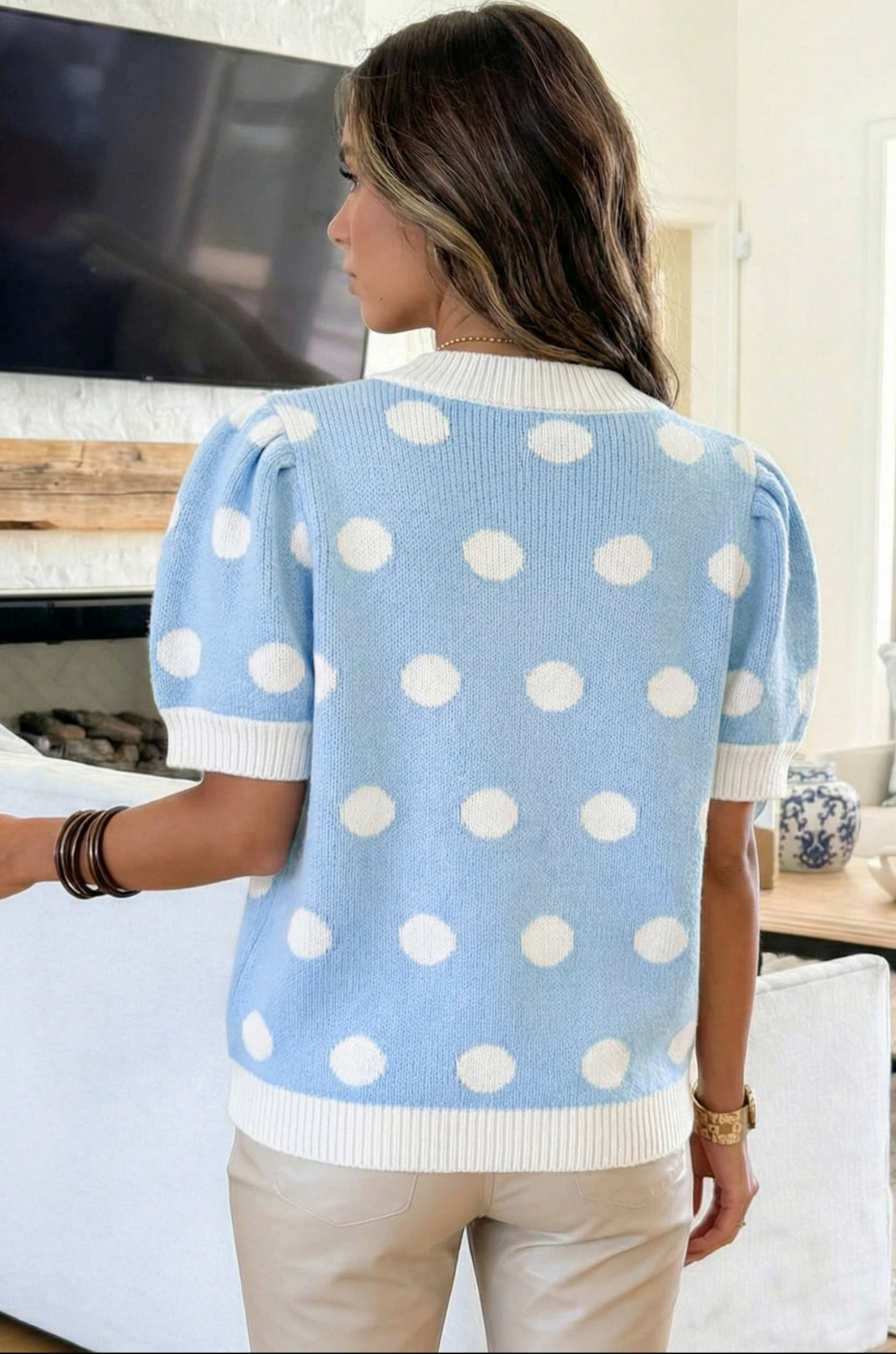 Haute Spot Blue Polka Dot Sweater Top - S796BL