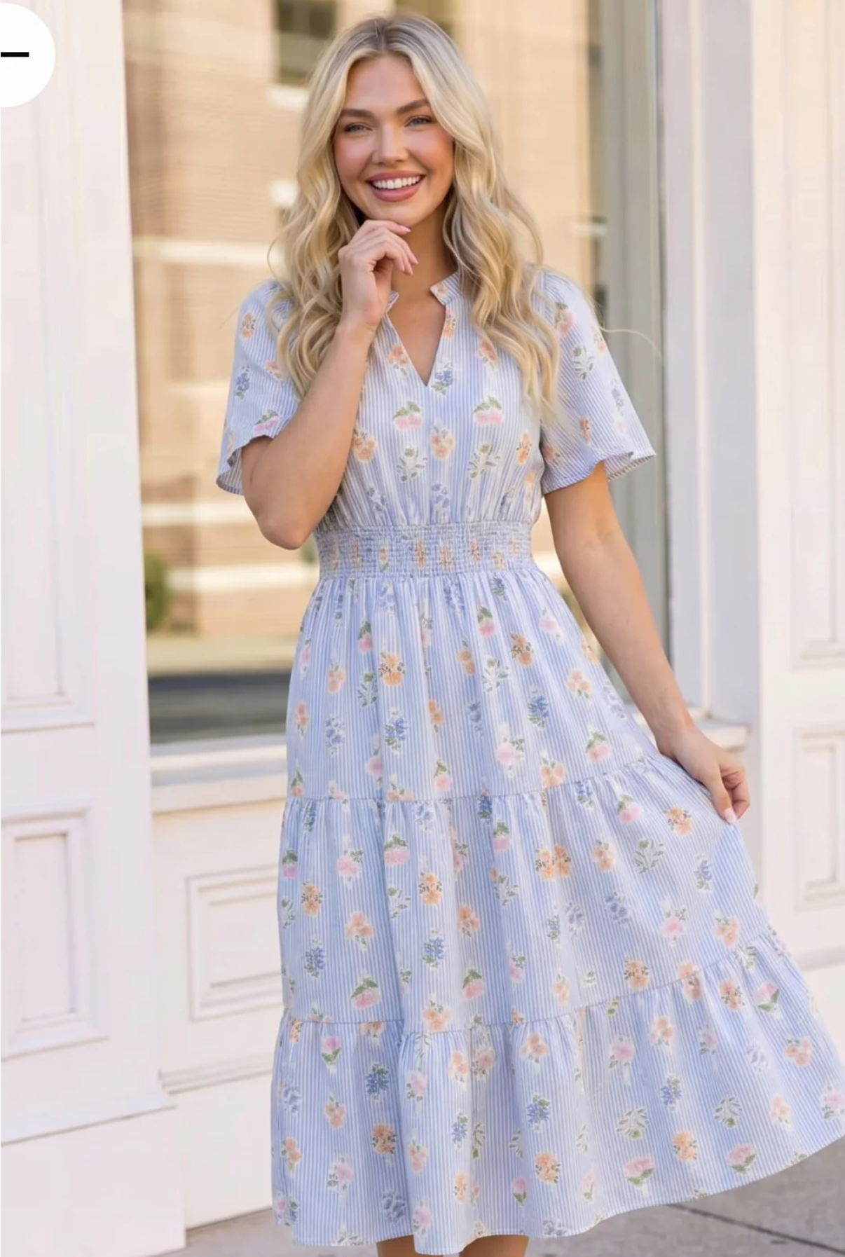 sweet summer midi dress Flutter Into Late Striped Floral M Size:M(3yrs) Hips 33 wearing a Women's Long Maxi Dress Kids Boutiques
