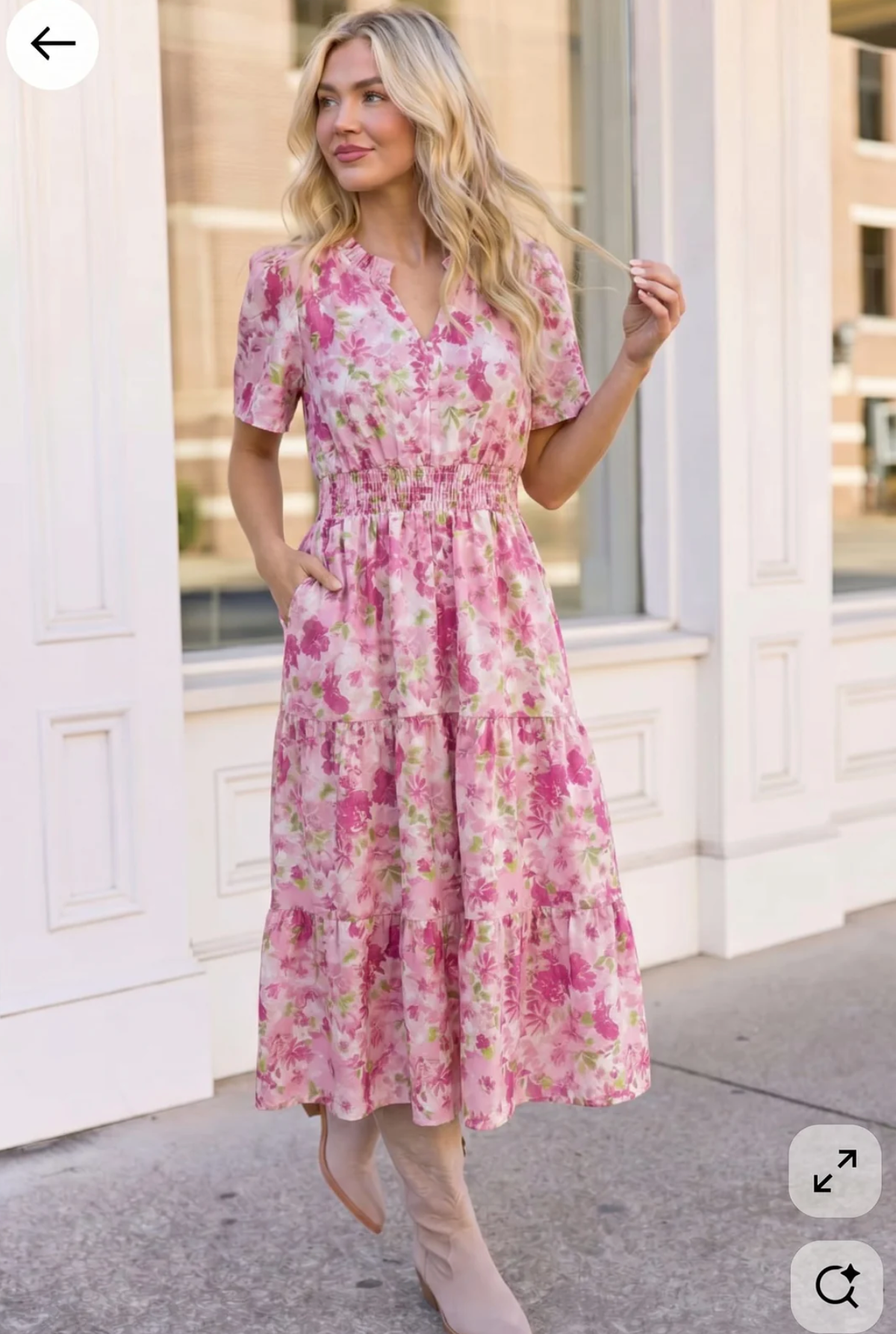 A Georgia Dream in Pink Floral Midi Dress