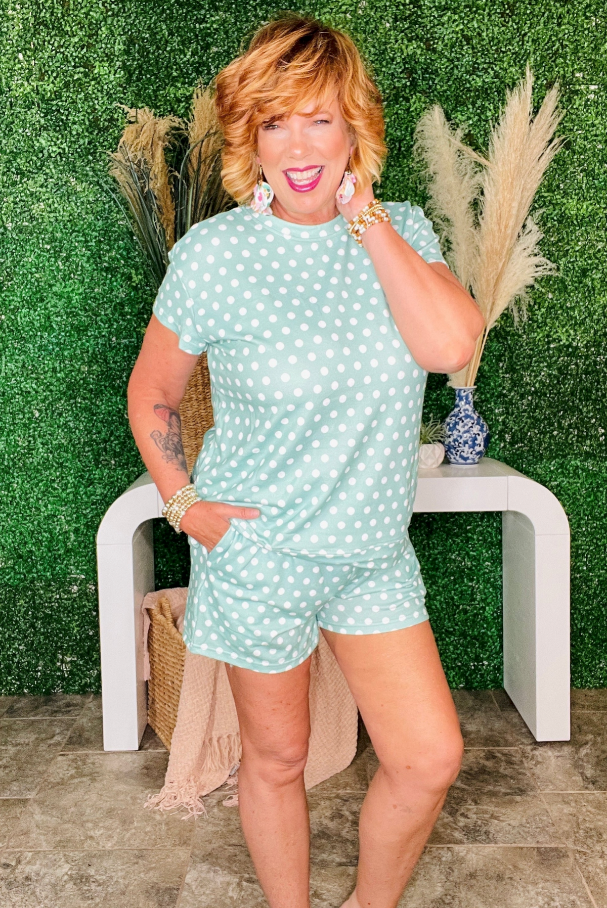 She's Got A Way Green Polka Dot Top And Short Set - SET100GN