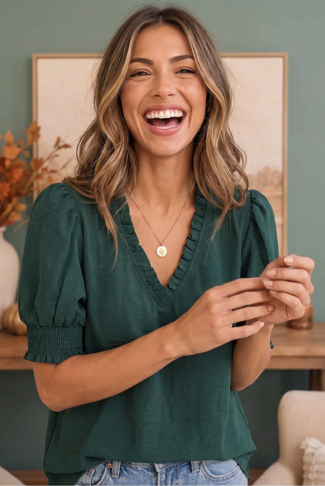 When We Met Ruffle V-Neck Puff Sleeve Top