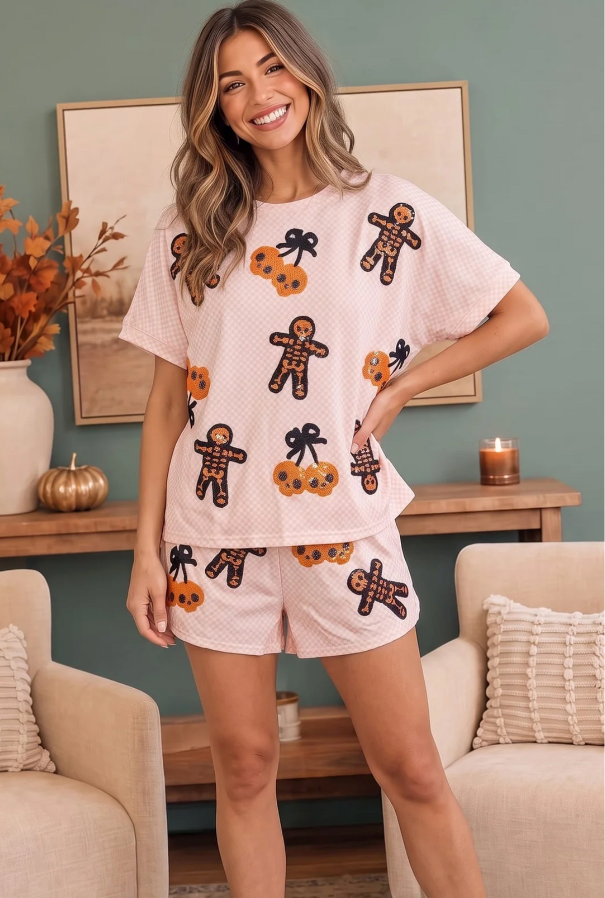 Spooky Season Sequin Lazy Day Short Set