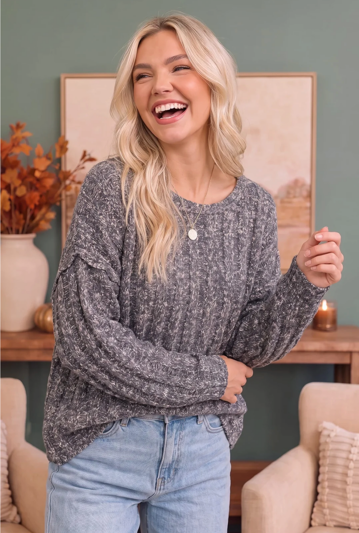 Rainy Weather Cable Knit Sweater in Heathered Purple