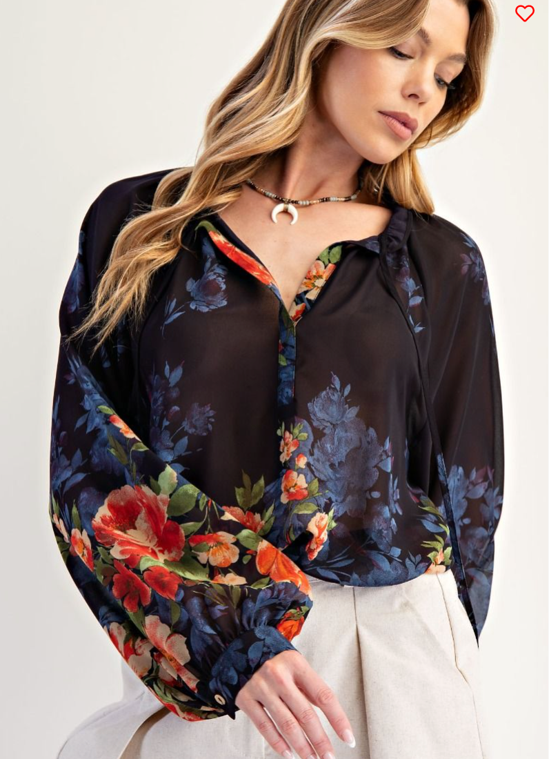 Enchanted Garden Black Green Top - T021BK