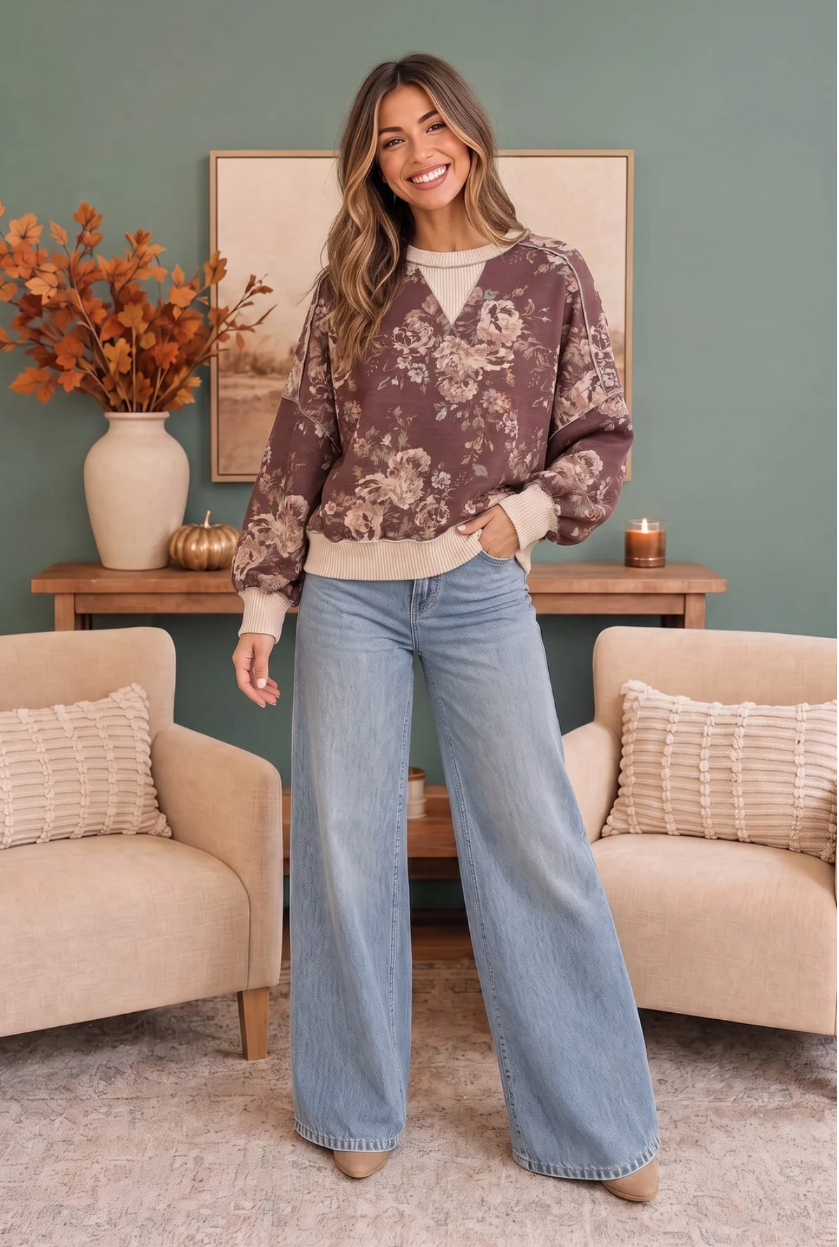 Antique Bouquet Sweatshirt in Mocha