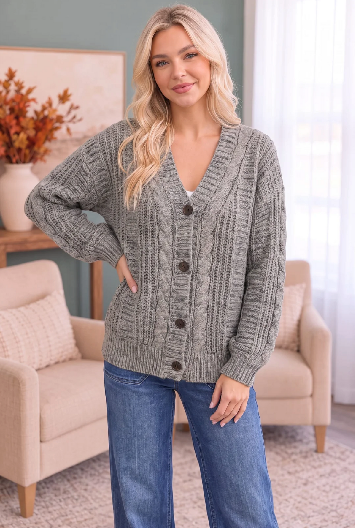 Beach Bonfire Button Down Cardigan in Olive