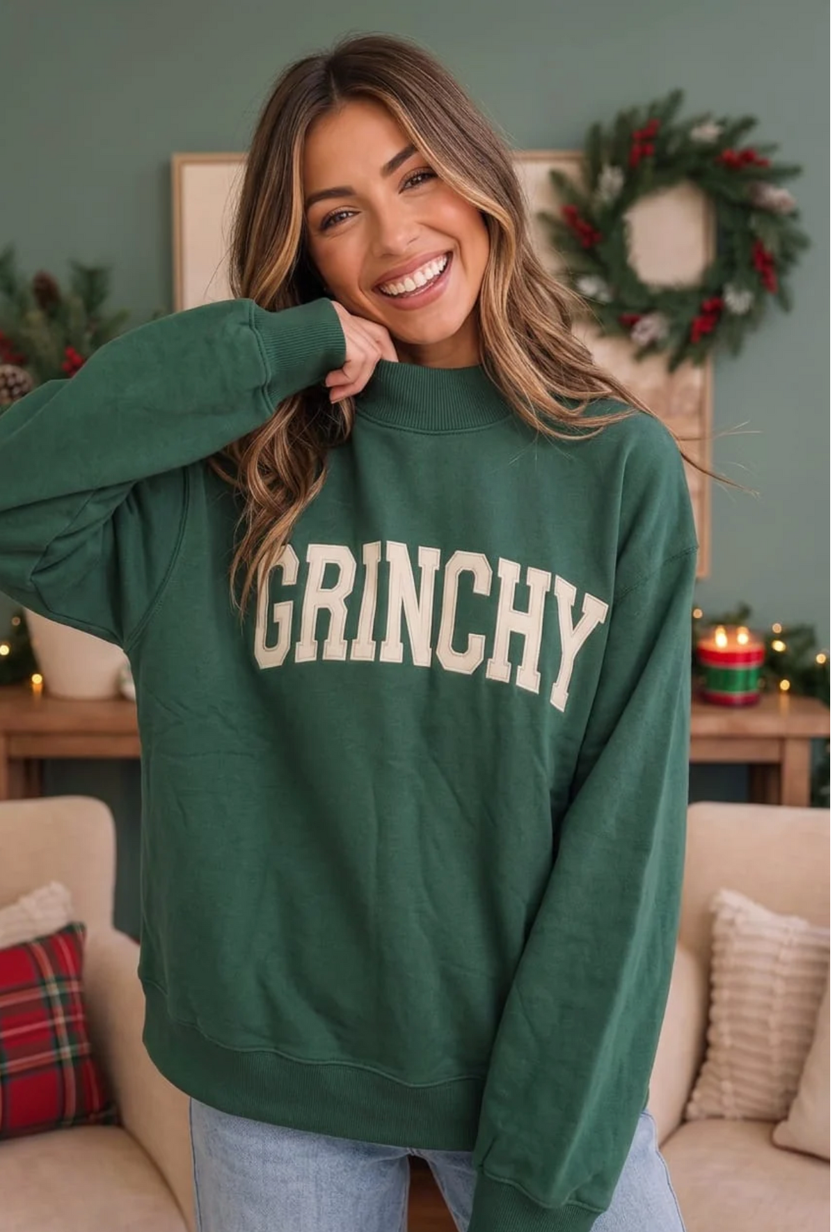 Grinchy Vibes Only Oversized Holiday Sweatshirt