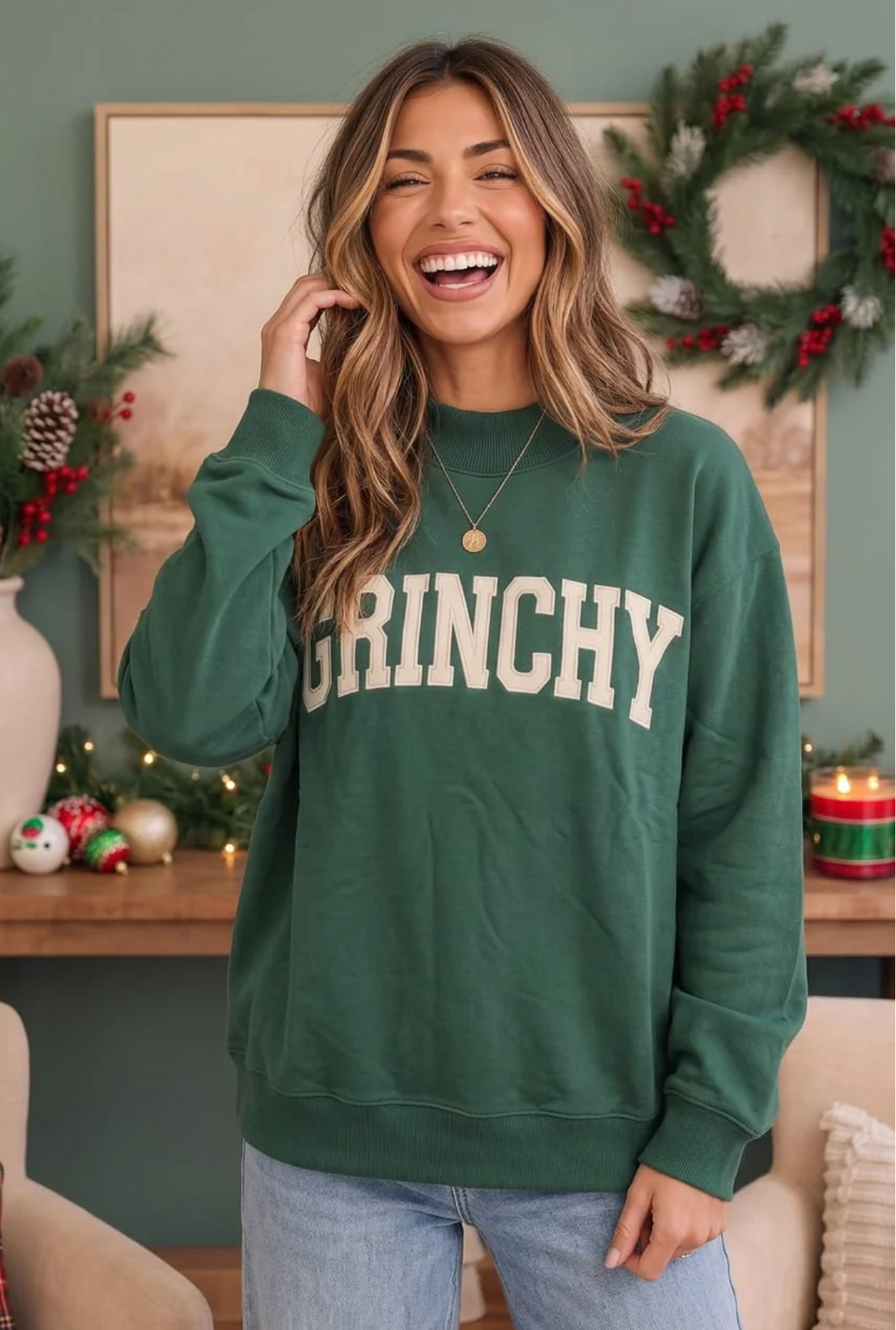Grinchy Vibes Only Oversized Holiday Sweatshirt