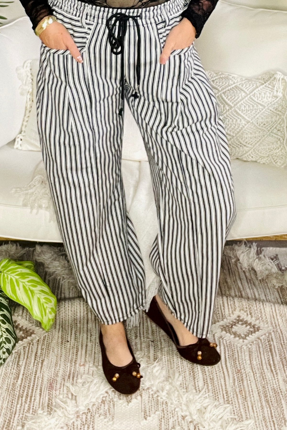 Stripe It Easy Black Pants - P197BK