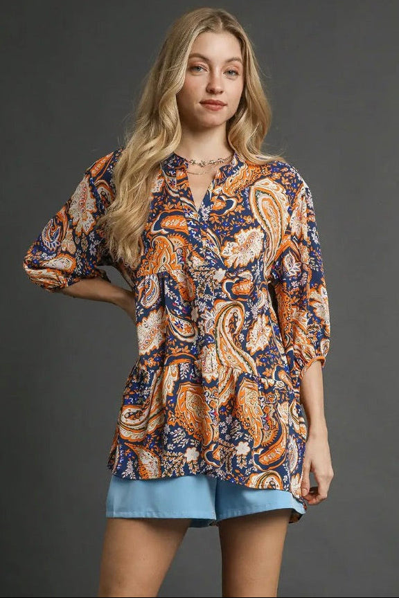 Paisley Perfection Hi Lo Teal Mix Top - S004TE
