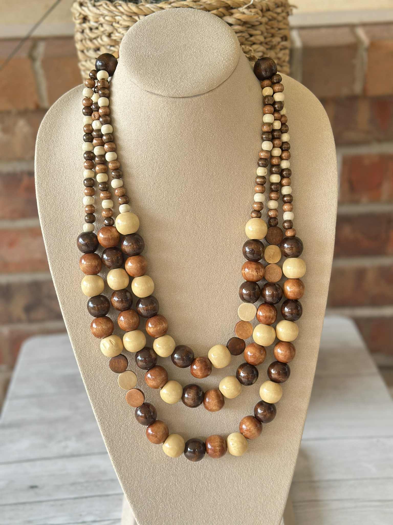 Layered Wood Ball Necklace - N073BR