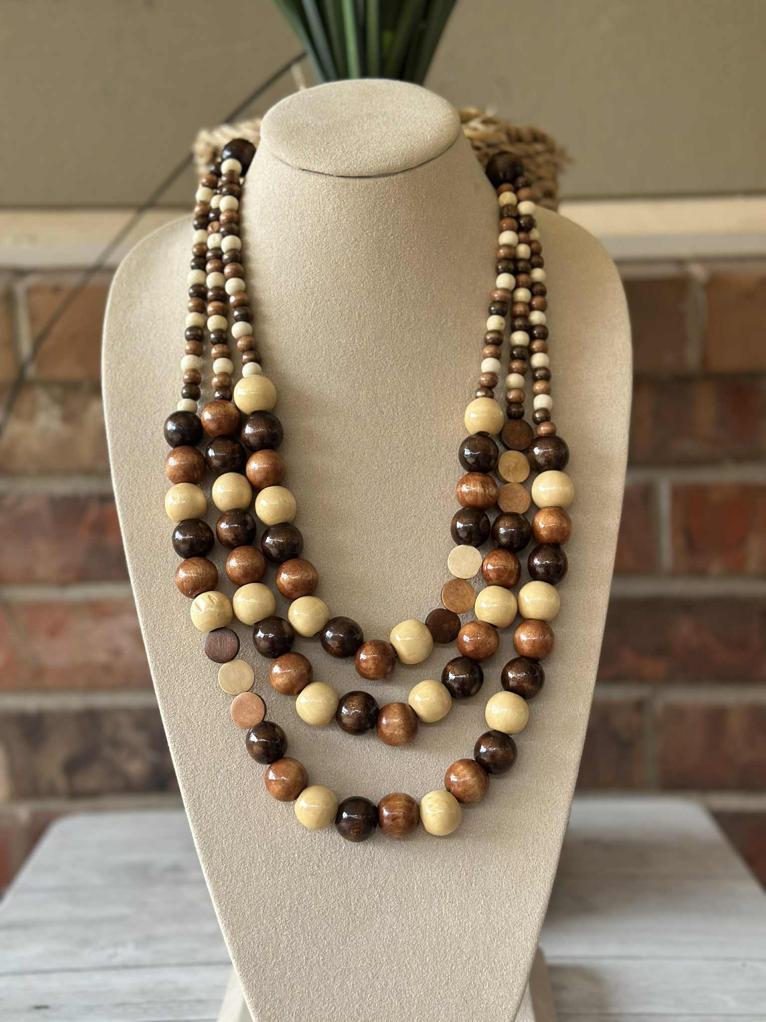 Layered Wood Ball Necklace - N073BR
