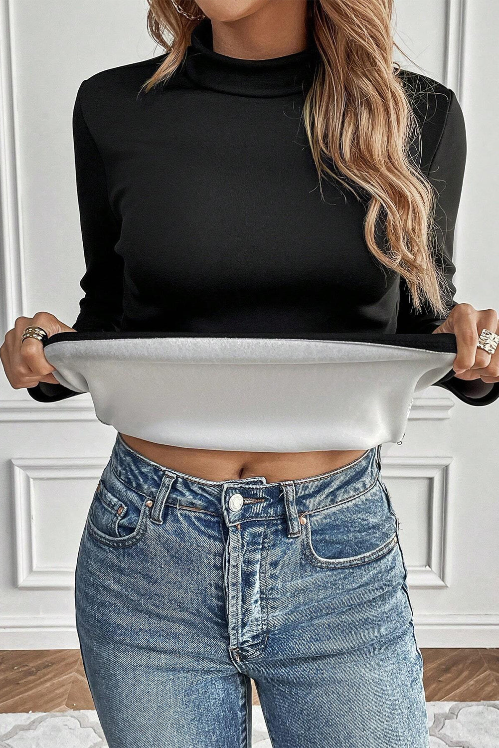 Cozy Girl Vibes Mock Neck Thermal Lined Top