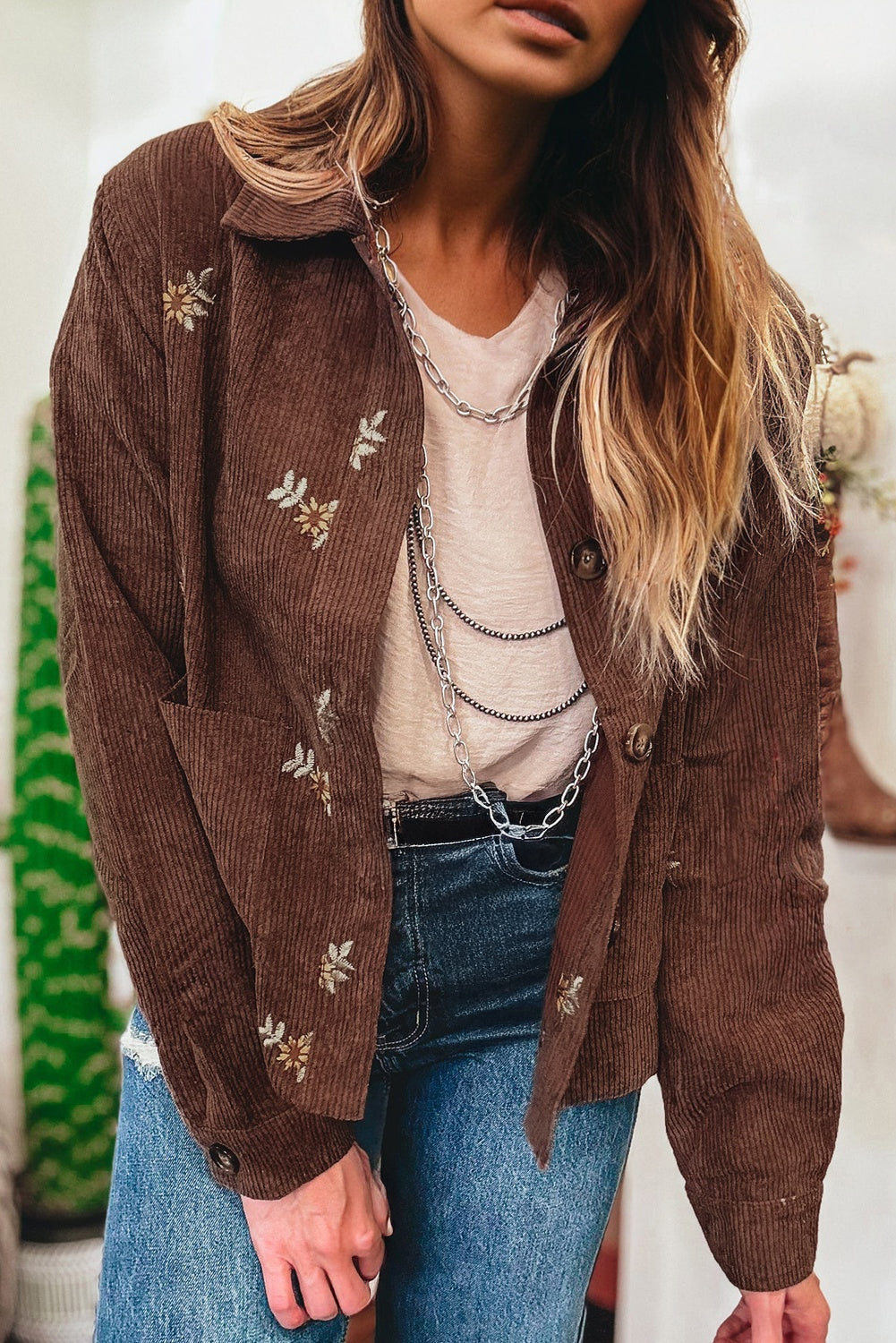 The Coffee Stitch Embroidered Corduroy Jacket
