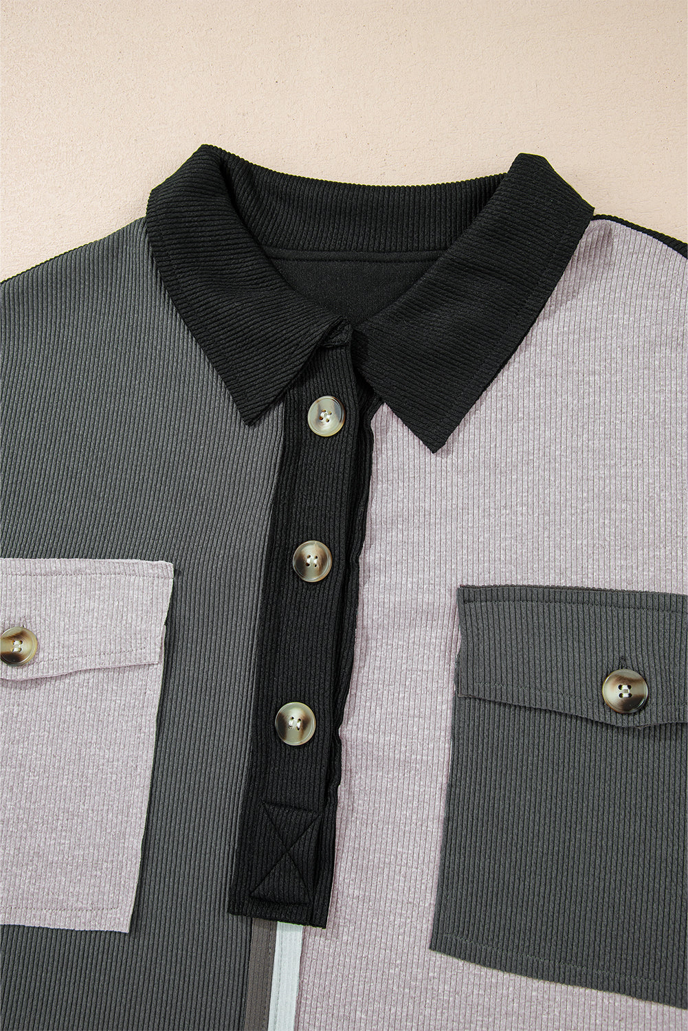 Colorblock Crush Ribbed Collared Oversized Top