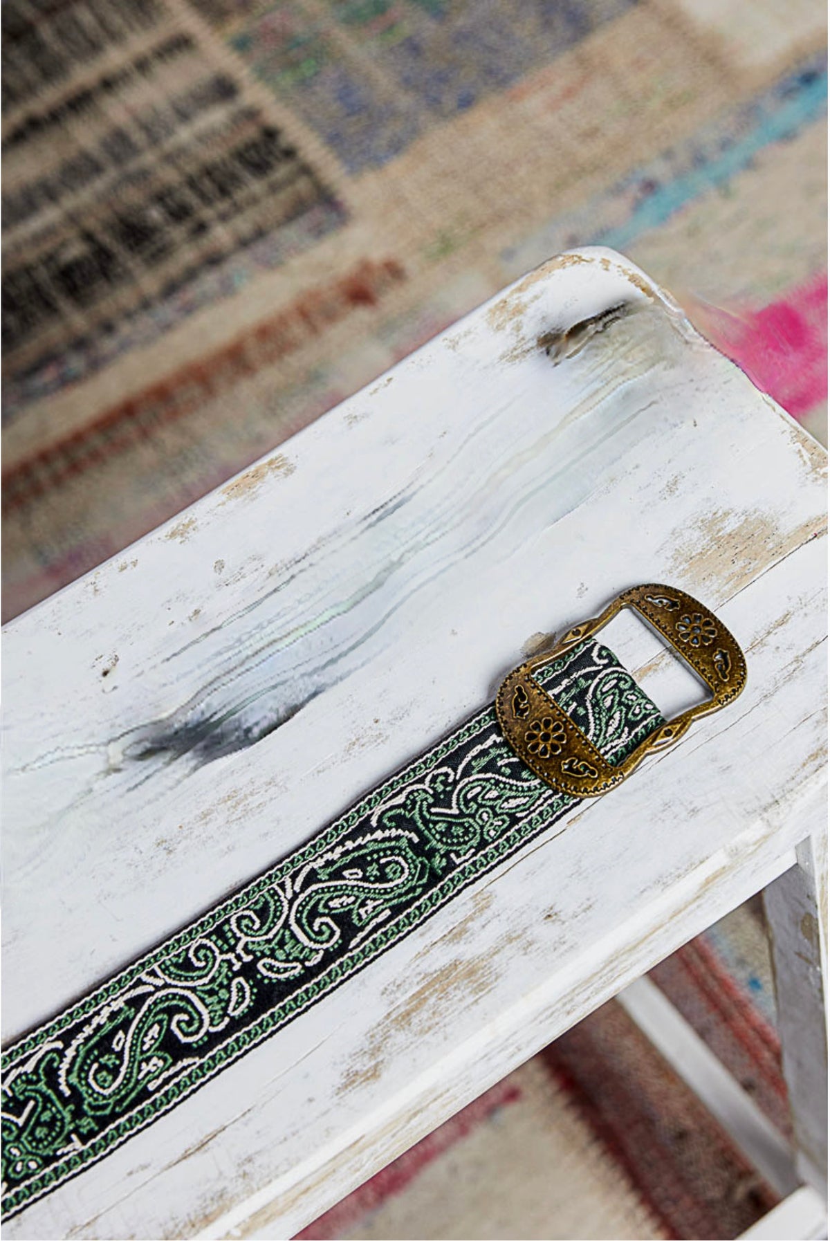 Sage Paisley Embroidered Boho Belt Metal Buckle - BE015SG