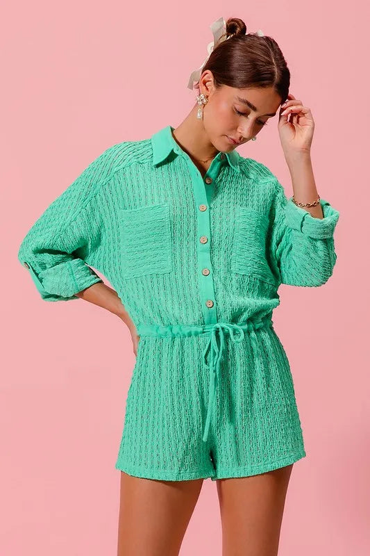 On My Chic Behavior Mint Textured Knit Romper - RMP883MT