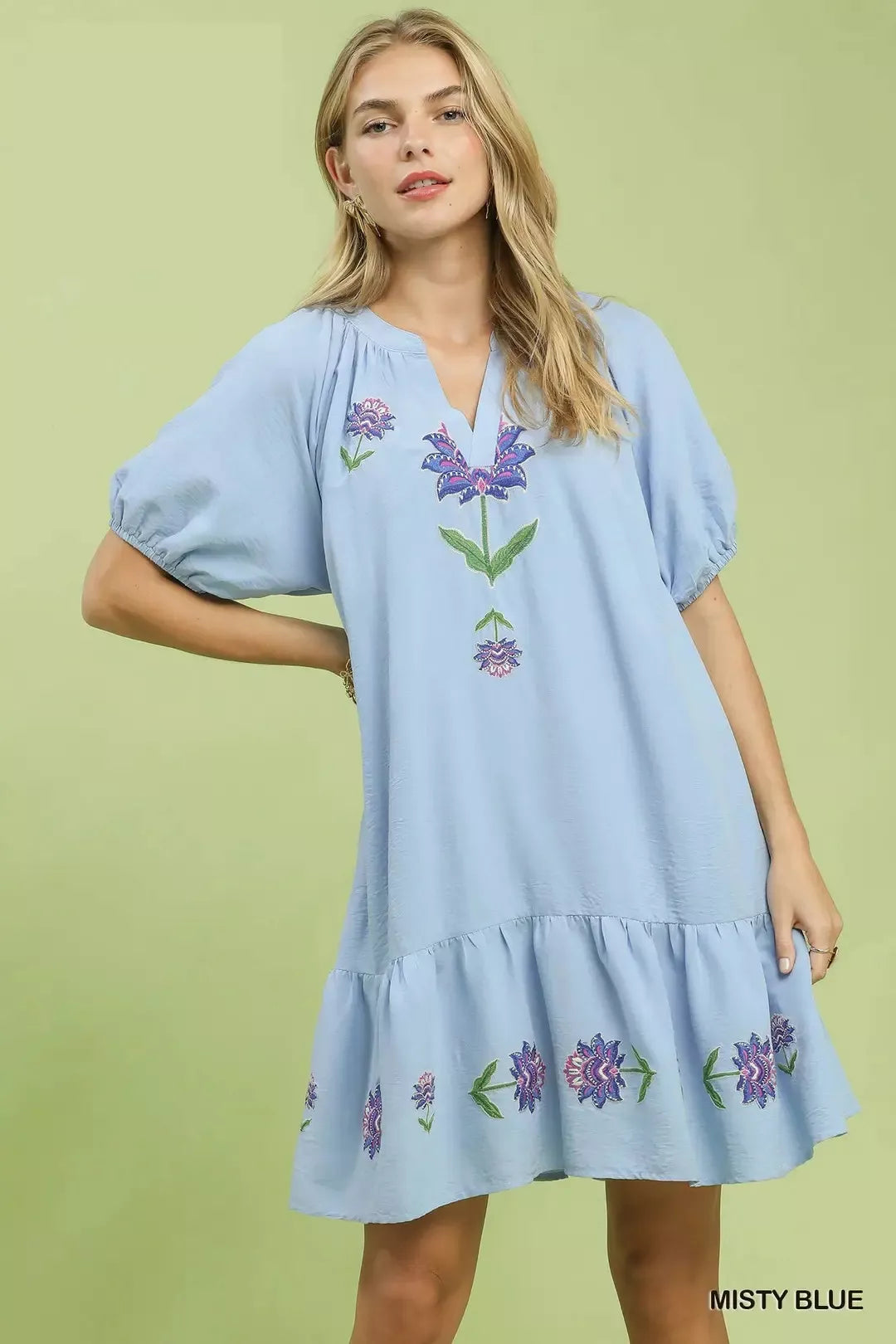 floral embroidered babydoll dress Talk About It Embroidered Floral Babydoll Dress MISTYBLUE / S