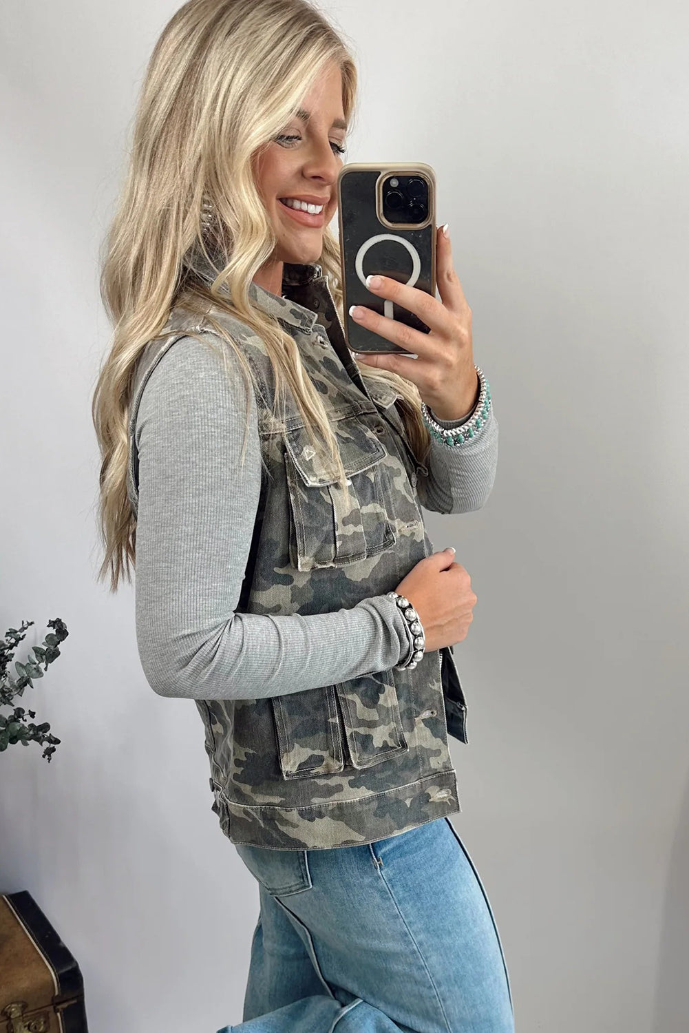 Now you see me Now you Don't -Green Camo Cargo Denim Vest
