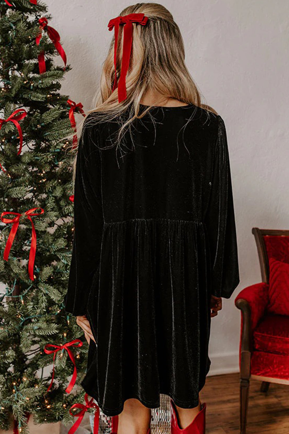 Dress Up Time Velvet Bubble Sleeve Mini Dress