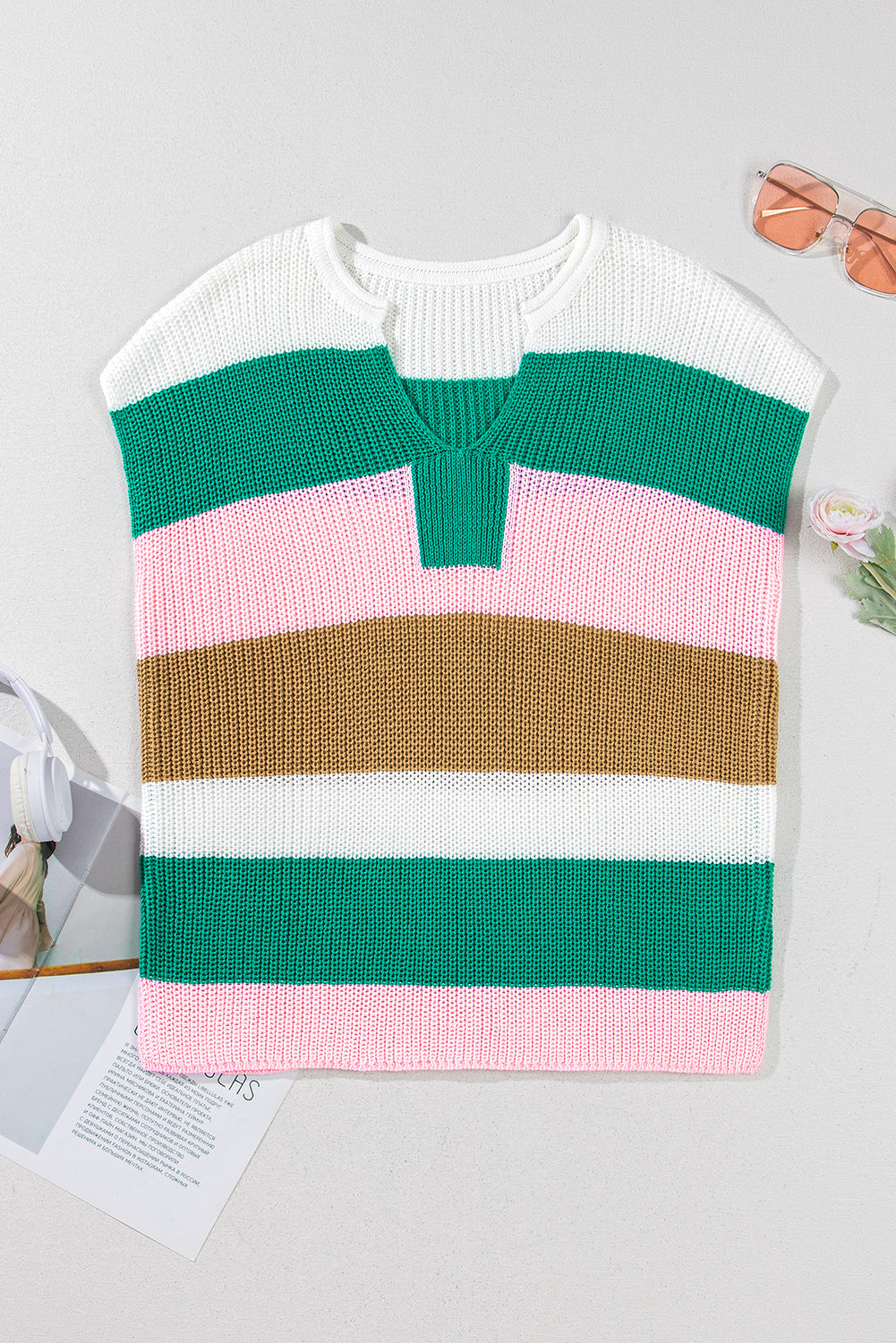 In Living Color Block V Neck Sweater
